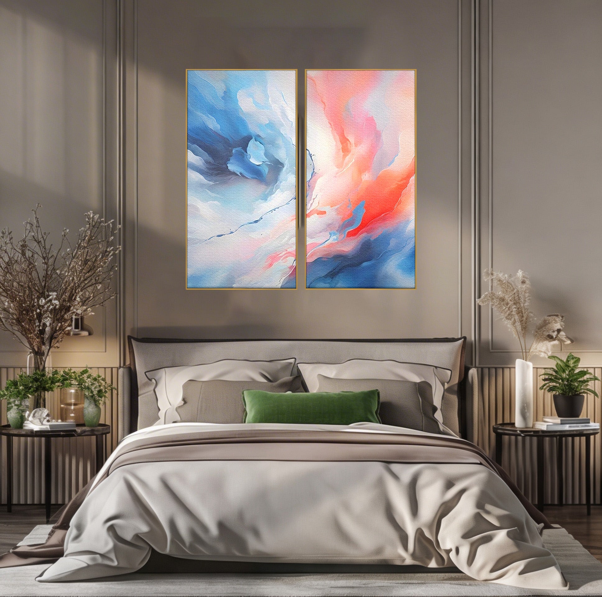 Set 2 Tablouri Canvas Premium LuxCanva® A2-1644, Pink Contrast, Dormitor, Decorativ, Landscape, Cromatic, Living, Culori Vibrante