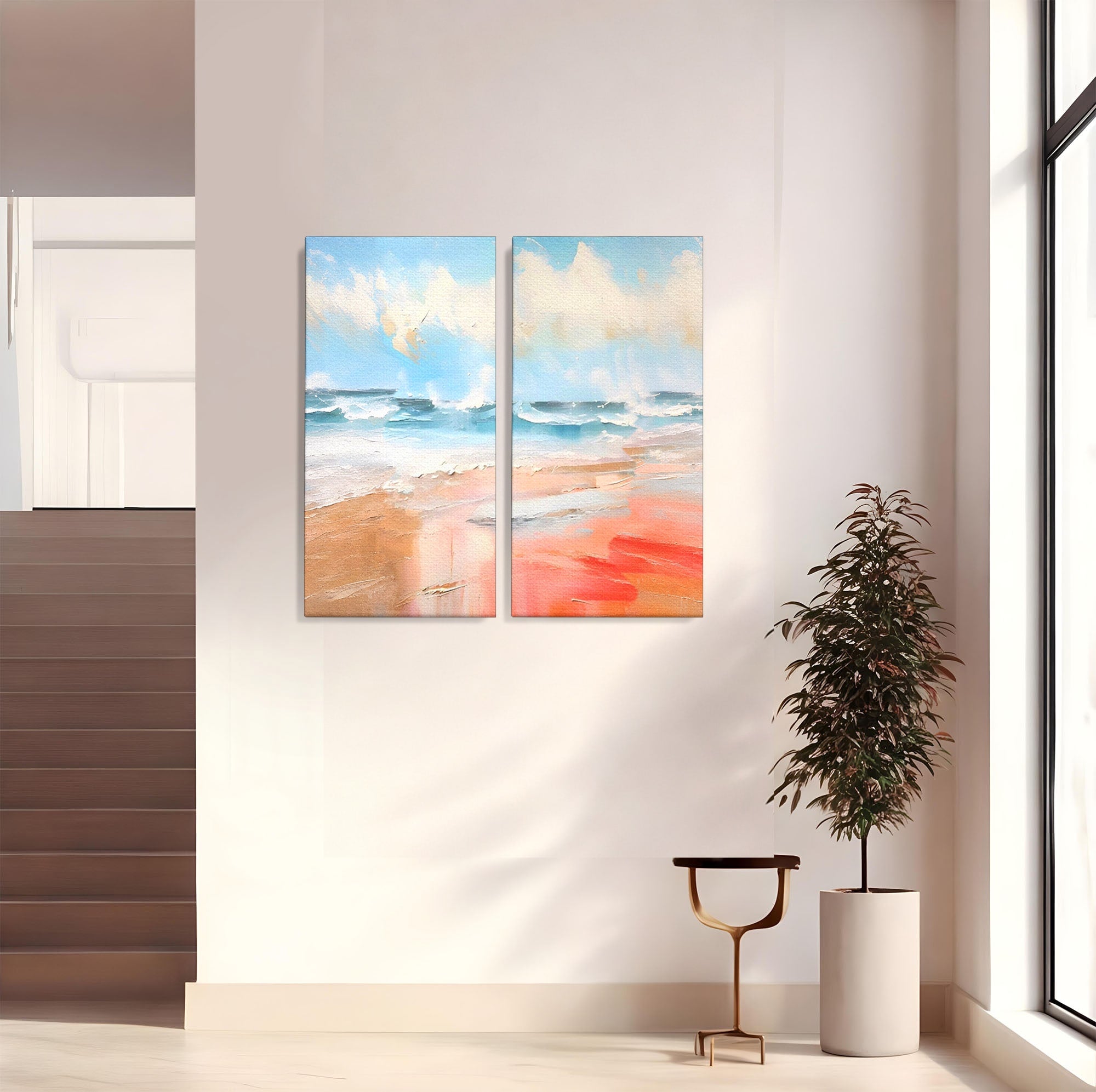 Set 2 Tablouri Canvas Premium LuxCanva® A2-1646, Sea Abstract, Dormitor, Decorativ, Plaja, Valuri, Living, Culori Vibrante