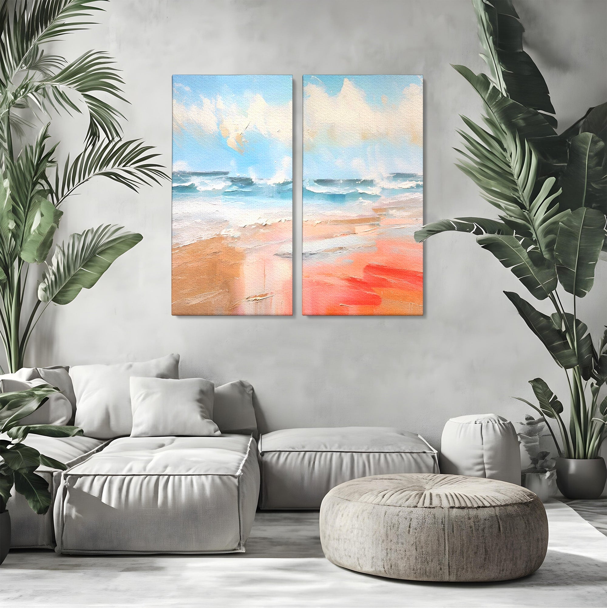 Set 2 Tablouri Canvas Premium LuxCanva® A2-1646, Sea Abstract, Dormitor, Decorativ, Plaja, Valuri, Living, Culori Vibrante