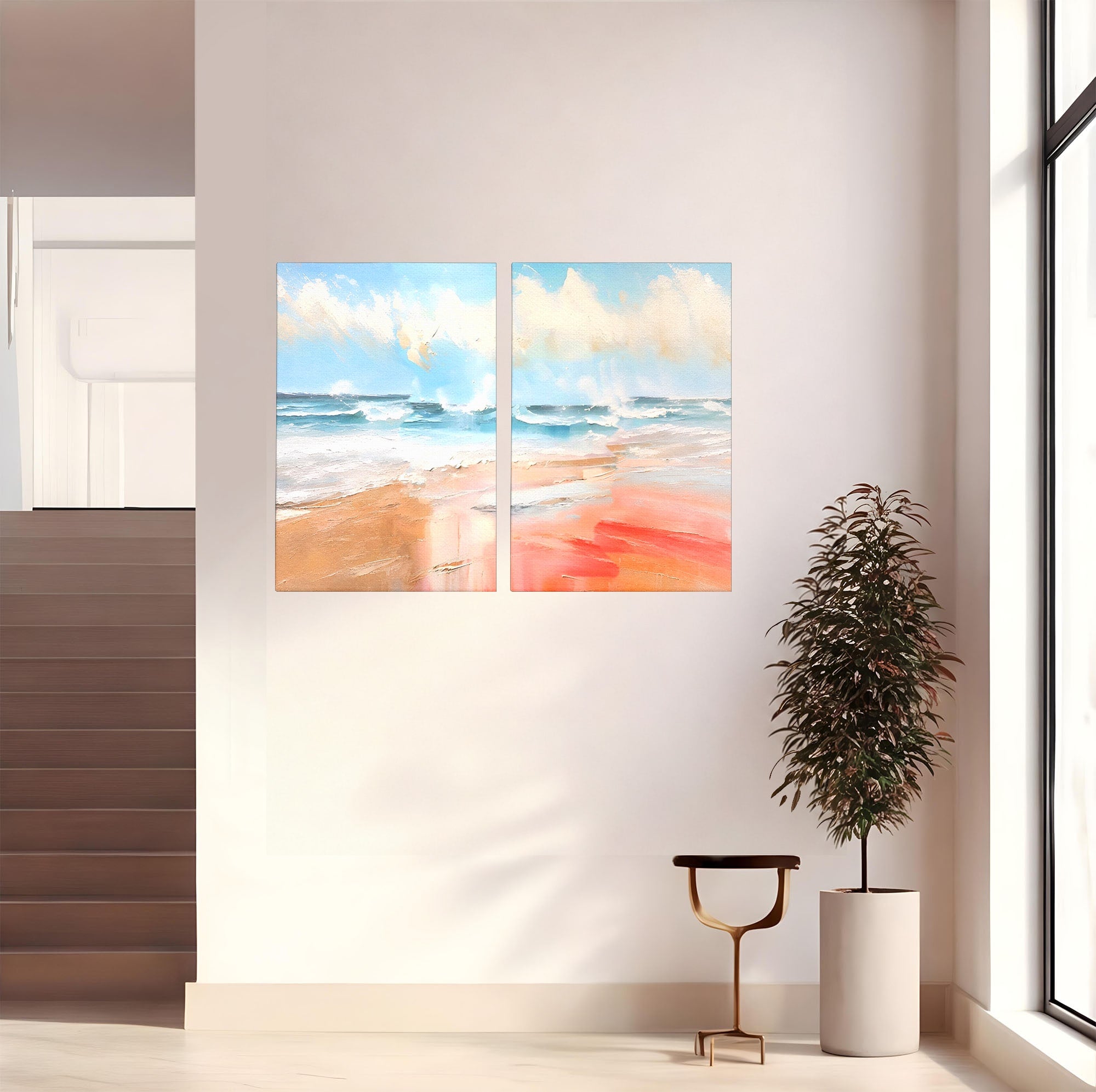 Set 2 Tablouri Canvas Premium LuxCanva® A2-1646, Sea Abstract, Dormitor, Decorativ, Plaja, Valuri, Living, Culori Vibrante