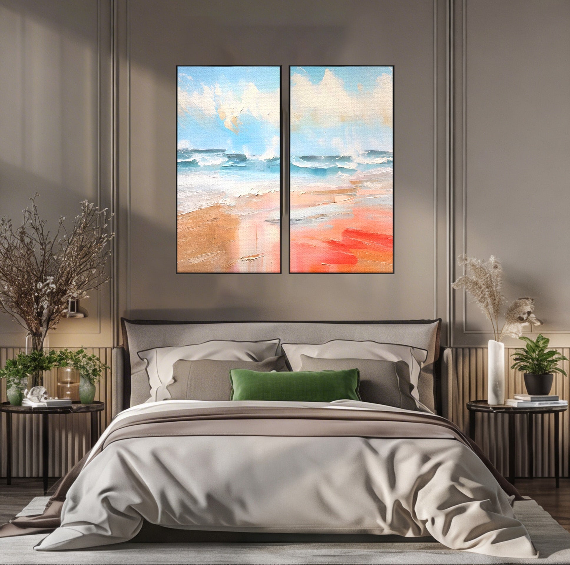 Set 2 Tablouri Canvas Premium LuxCanva® A2-1646, Sea Abstract, Dormitor, Decorativ, Plaja, Valuri, Living, Culori Vibrante
