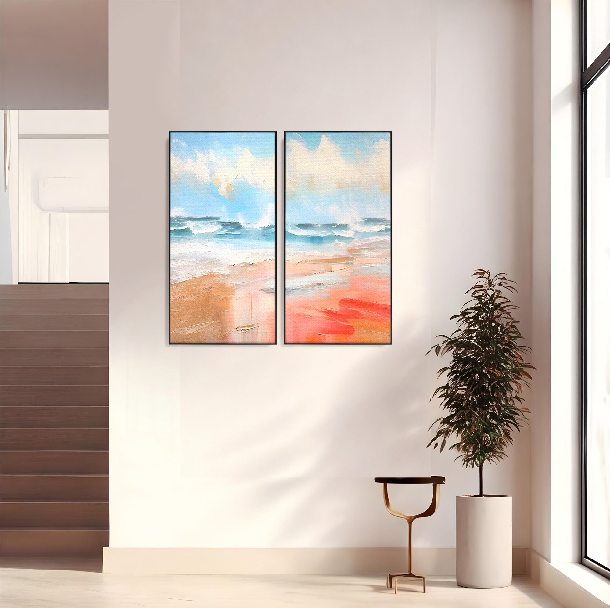 Set 2 Tablouri Canvas Premium LuxCanva® A2-1646, Sea Abstract, Dormitor, Decorativ, Plaja, Valuri, Living, Culori Vibrante