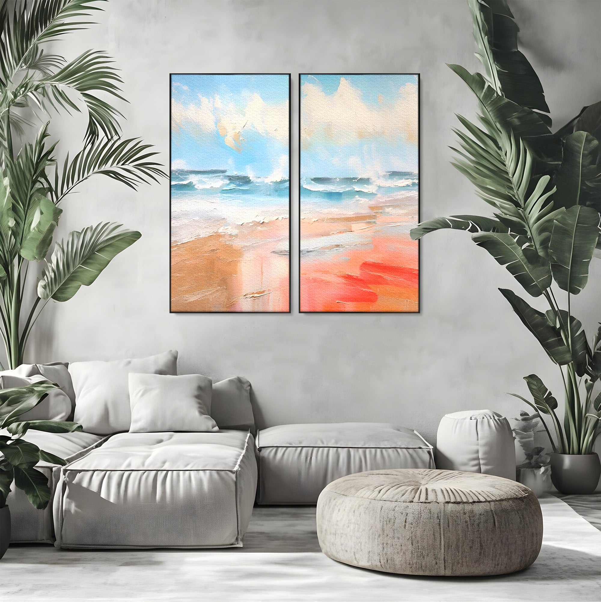 Set 2 Tablouri Canvas Premium LuxCanva® A2-1646, Sea Abstract, Dormitor, Decorativ, Plaja, Valuri, Living, Culori Vibrante