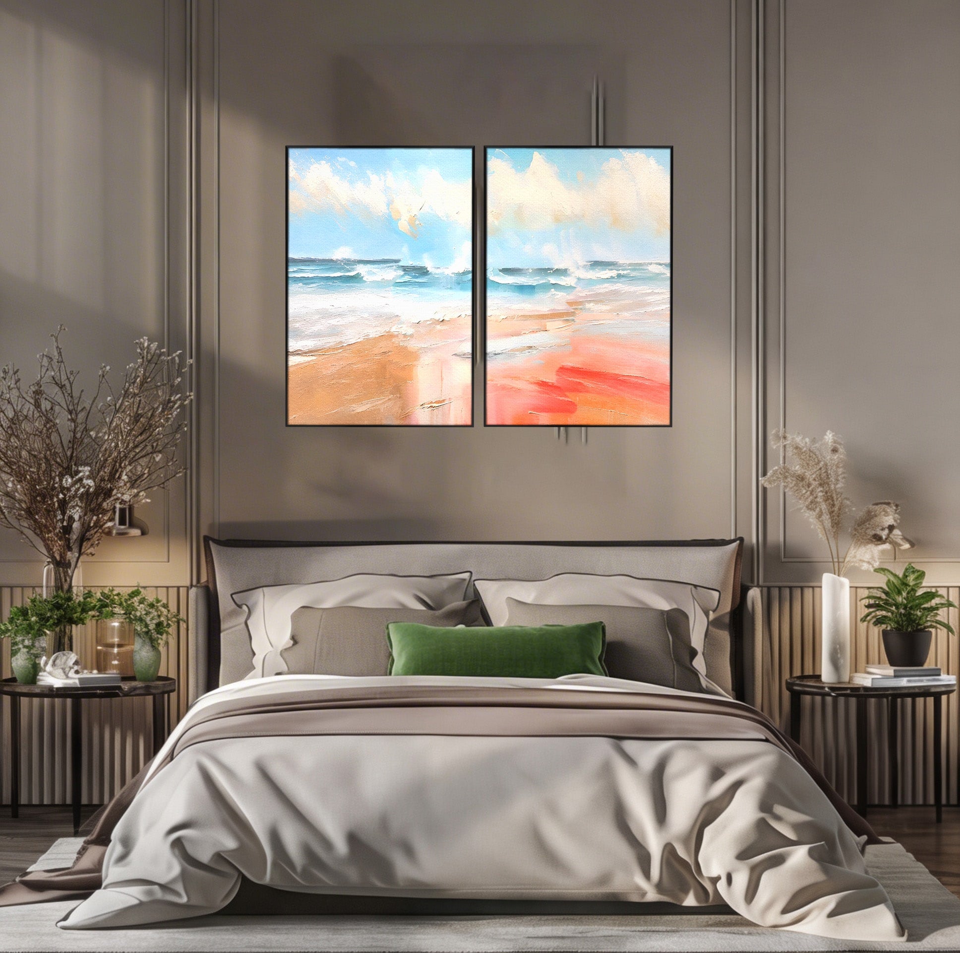 Set 2 Tablouri Canvas Premium LuxCanva® A2-1646, Sea Abstract, Dormitor, Decorativ, Plaja, Valuri, Living, Culori Vibrante