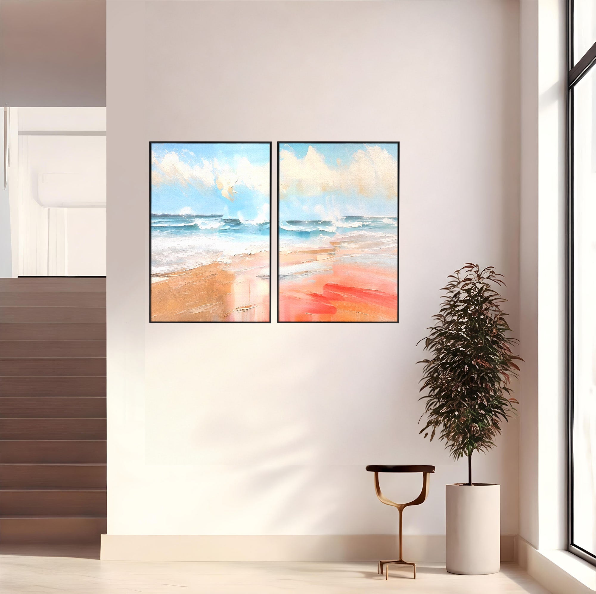 Set 2 Tablouri Canvas Premium LuxCanva® A2-1646, Sea Abstract, Dormitor, Decorativ, Plaja, Valuri, Living, Culori Vibrante
