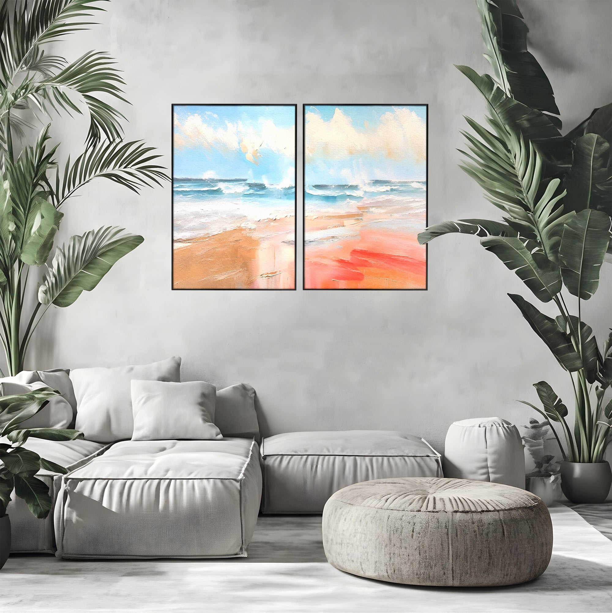 Set 2 Tablouri Canvas Premium LuxCanva® A2-1646, Sea Abstract, Dormitor, Decorativ, Plaja, Valuri, Living, Culori Vibrante