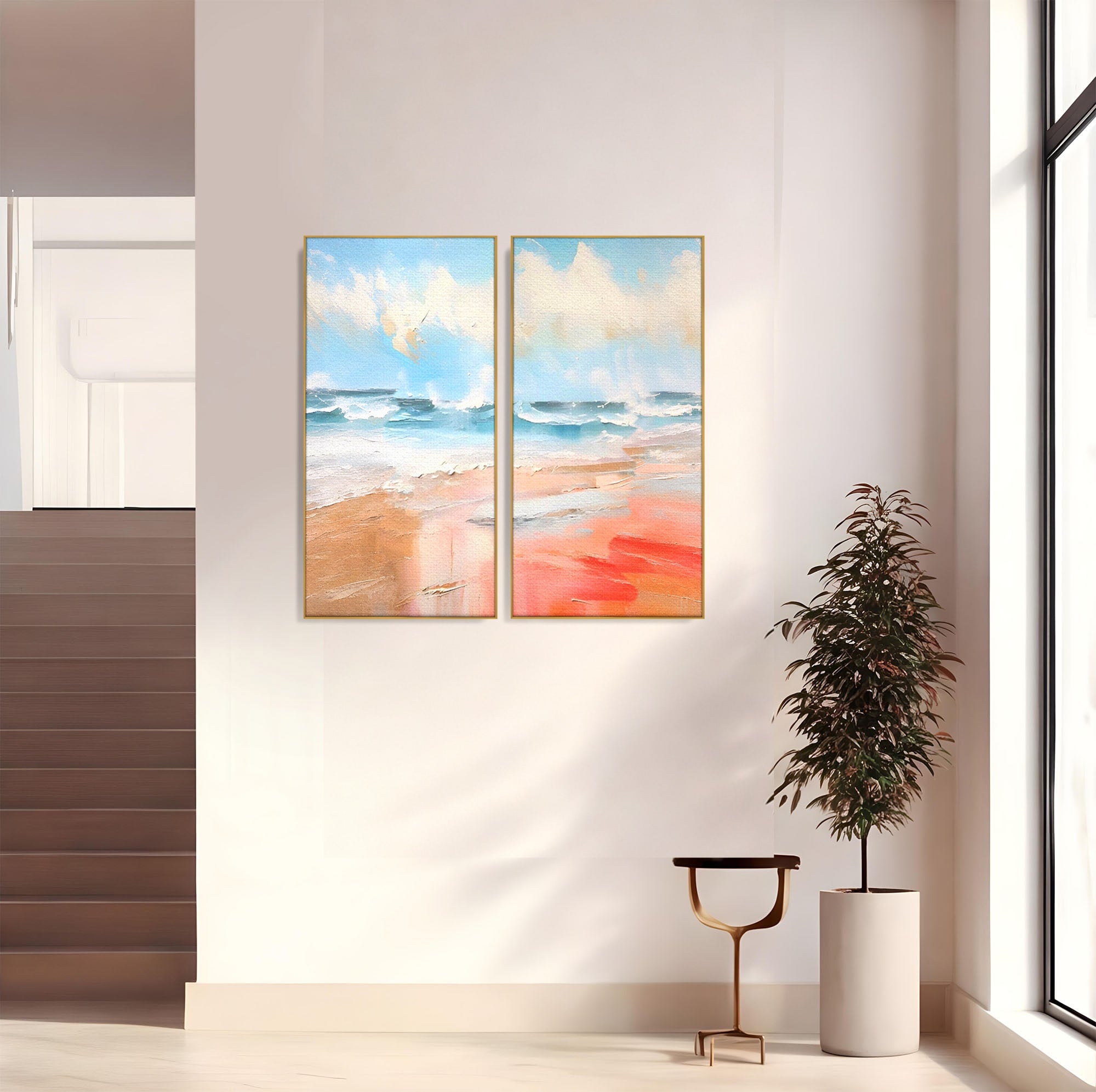 Set 2 Tablouri Canvas Premium LuxCanva® A2-1646, Sea Abstract, Dormitor, Decorativ, Plaja, Valuri, Living, Culori Vibrante