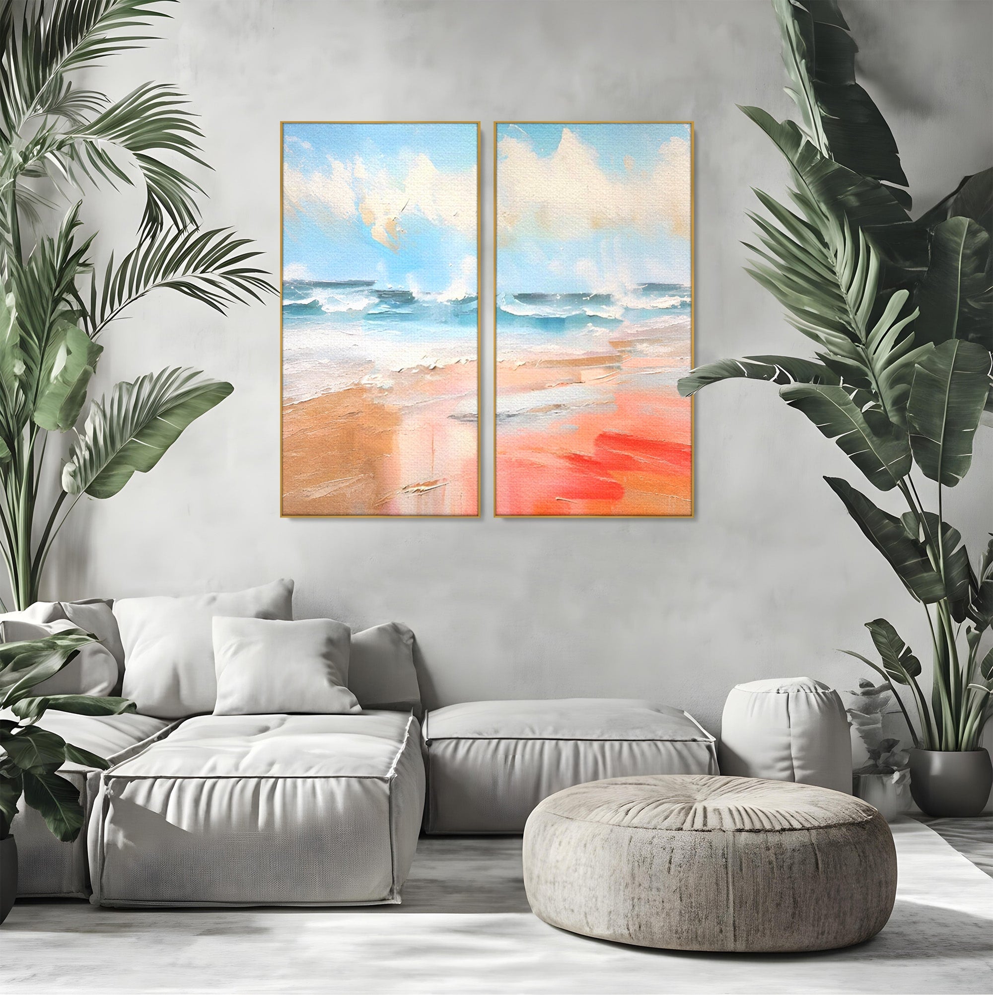 Set 2 Tablouri Canvas Premium LuxCanva® A2-1646, Sea Abstract, Dormitor, Decorativ, Plaja, Valuri, Living, Culori Vibrante