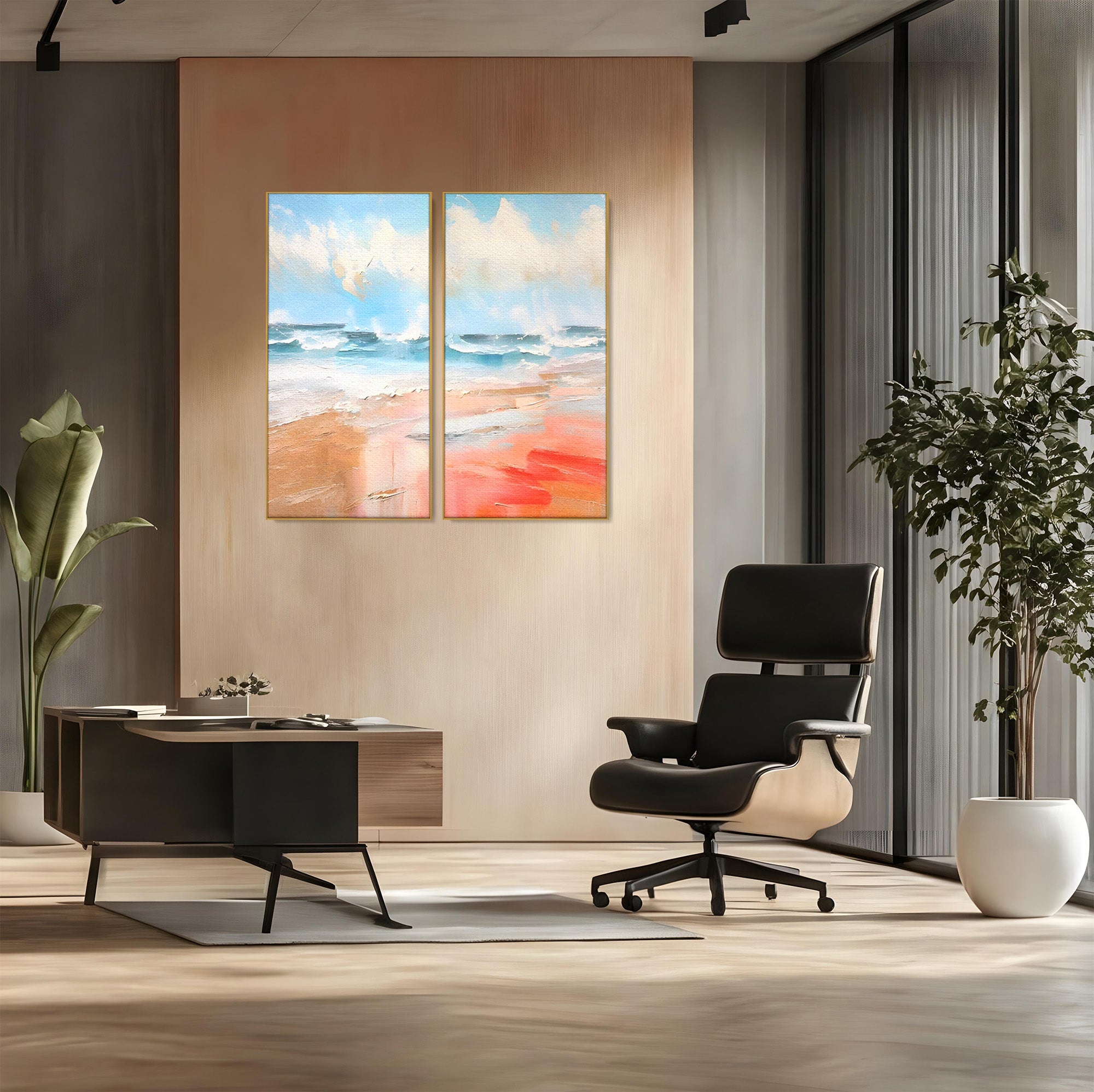 Set 2 Tablouri Canvas Premium LuxCanva® A2-1646, Sea Abstract, Dormitor, Decorativ, Plaja, Valuri, Living, Culori Vibrante
