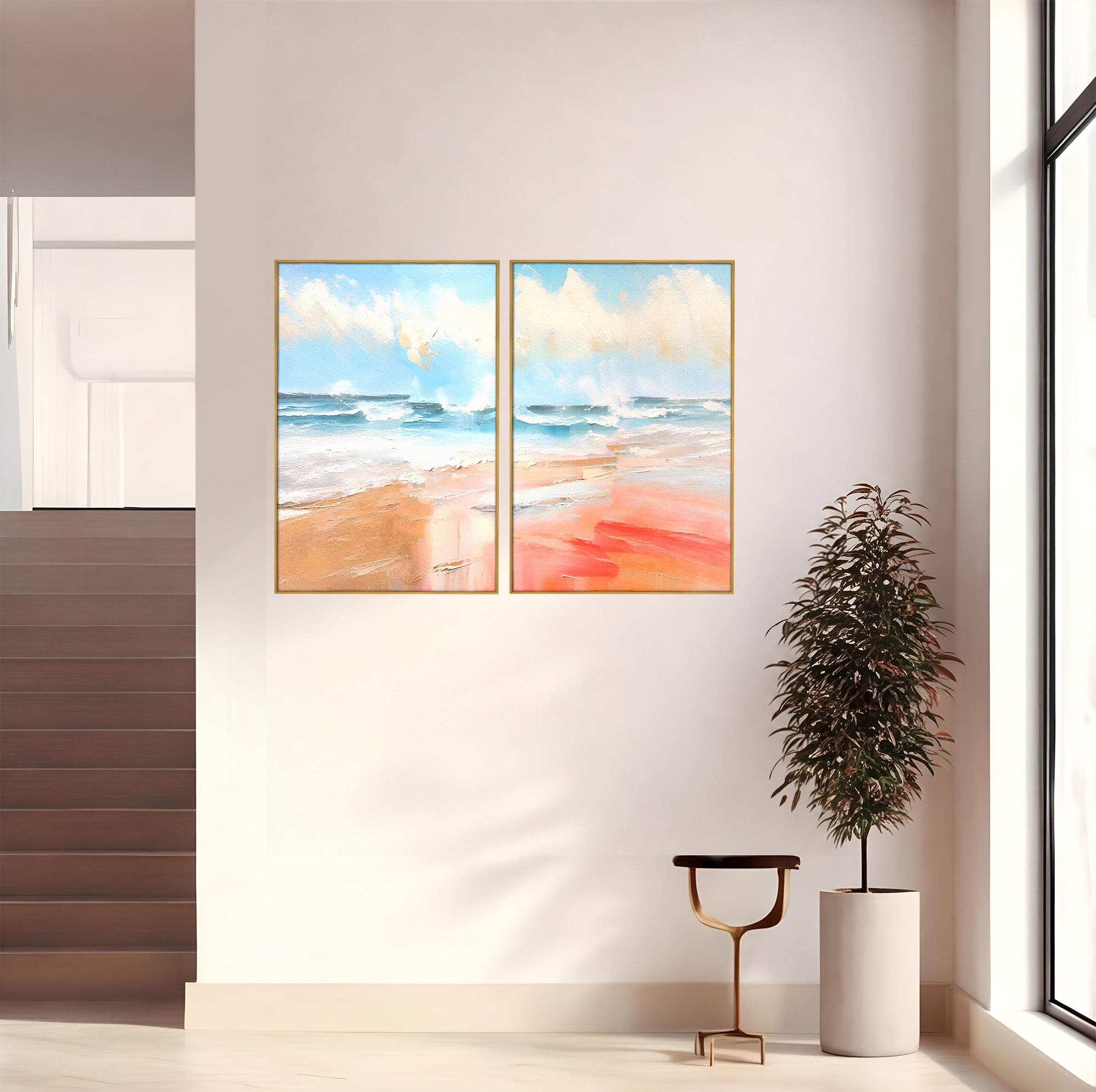 Set 2 Tablouri Canvas Premium LuxCanva® A2-1646, Sea Abstract, Dormitor, Decorativ, Plaja, Valuri, Living, Culori Vibrante