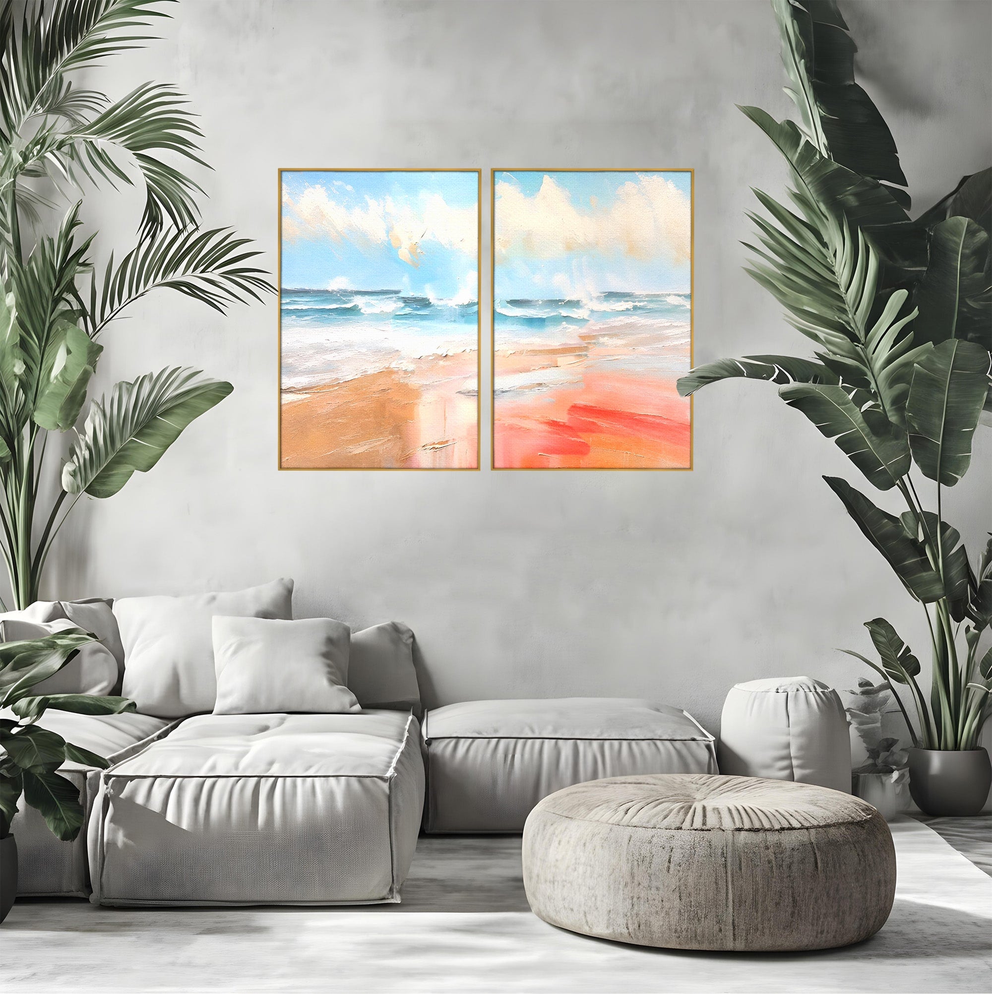 Set 2 Tablouri Canvas Premium LuxCanva® A2-1646, Sea Abstract, Dormitor, Decorativ, Plaja, Valuri, Living, Culori Vibrante