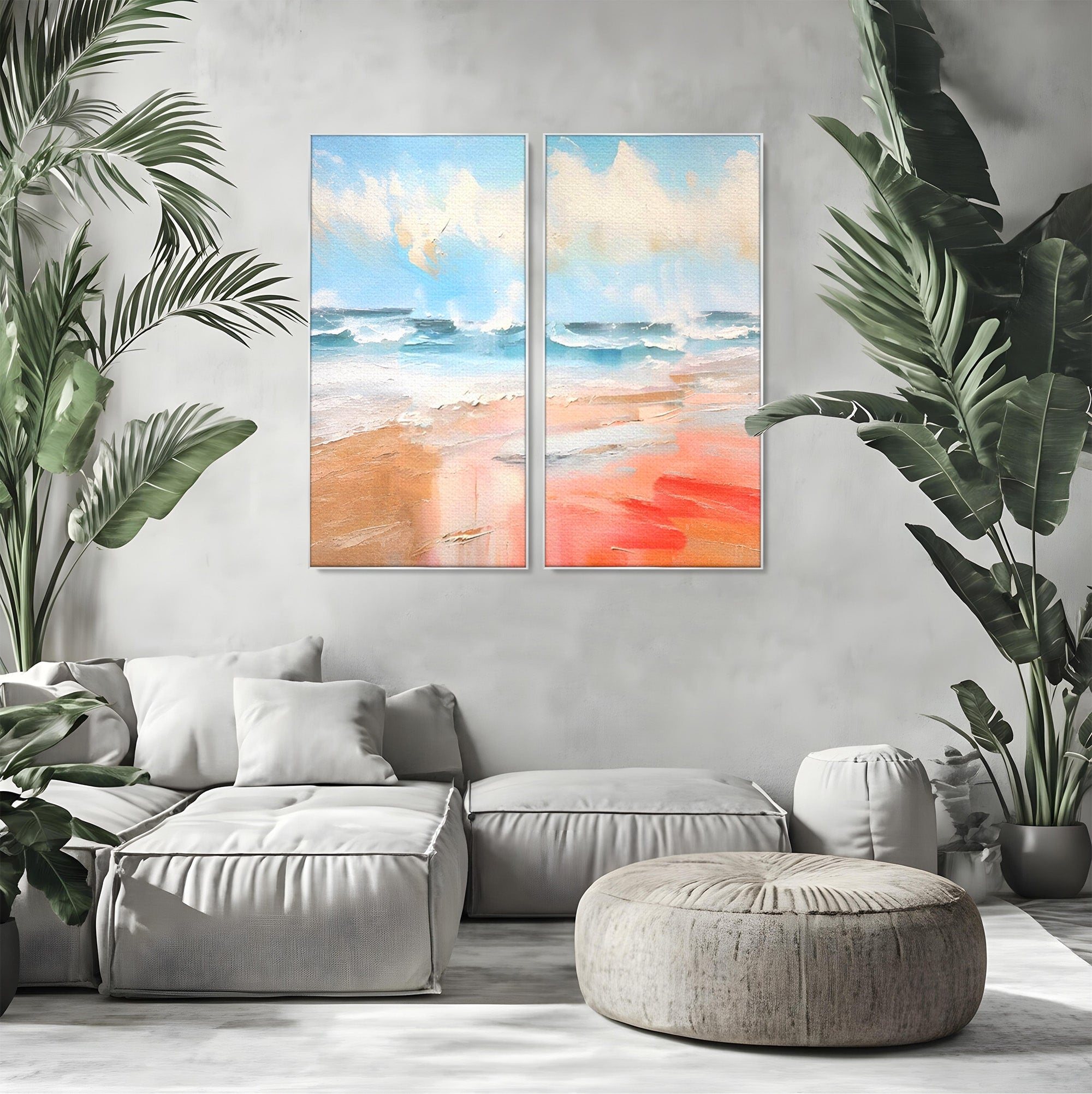 Set 2 Tablouri Canvas Premium LuxCanva® A2-1646, Sea Abstract, Dormitor, Decorativ, Plaja, Valuri, Living, Culori Vibrante