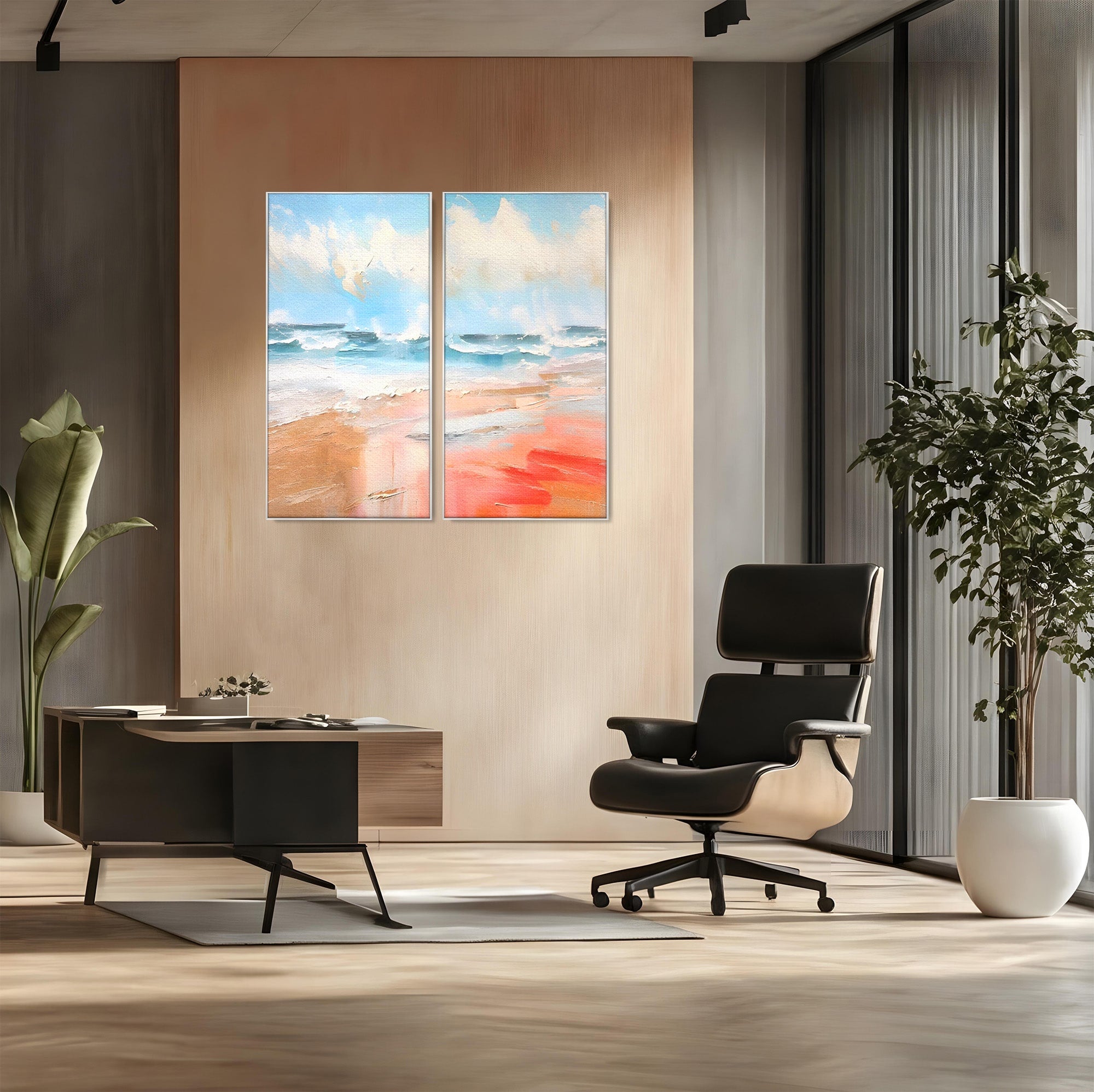 Set 2 Tablouri Canvas Premium LuxCanva® A2-1646, Sea Abstract, Dormitor, Decorativ, Plaja, Valuri, Living, Culori Vibrante
