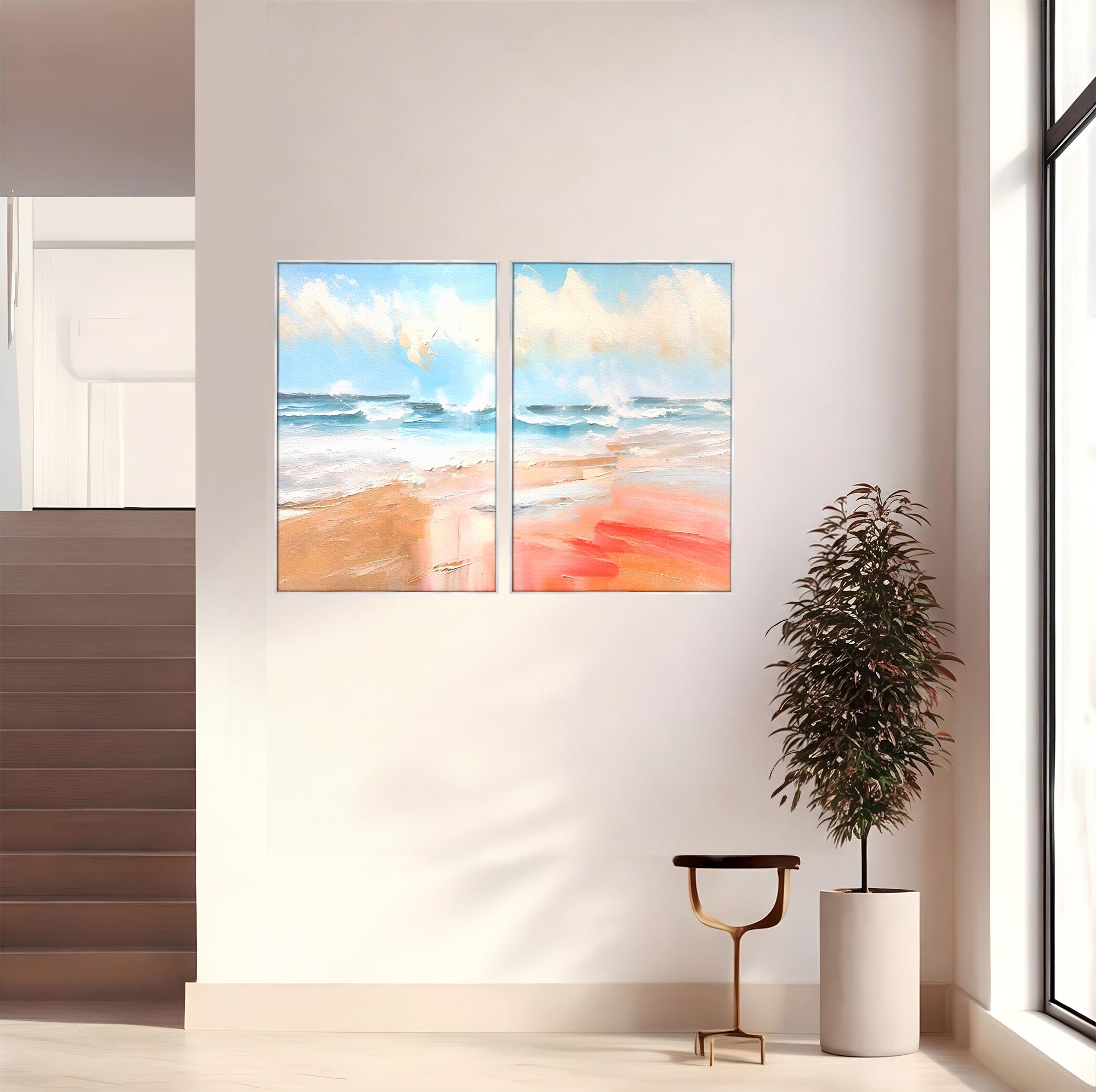 Set 2 Tablouri Canvas Premium LuxCanva® A2-1646, Sea Abstract, Dormitor, Decorativ, Plaja, Valuri, Living, Culori Vibrante