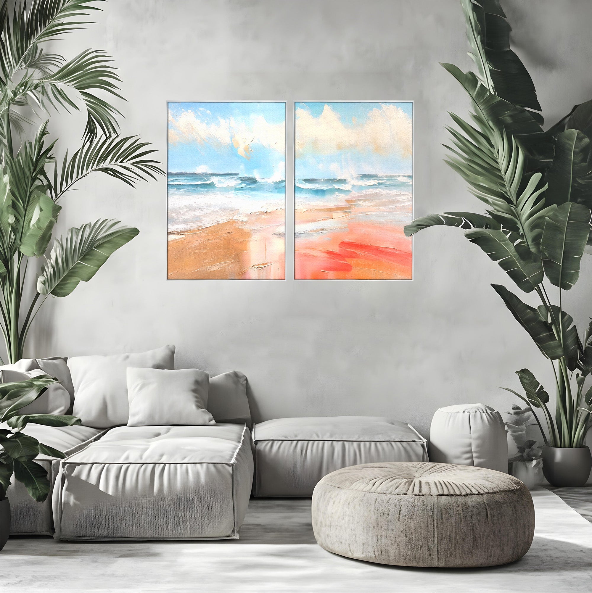 Set 2 Tablouri Canvas Premium LuxCanva® A2-1646, Sea Abstract, Dormitor, Decorativ, Plaja, Valuri, Living, Culori Vibrante