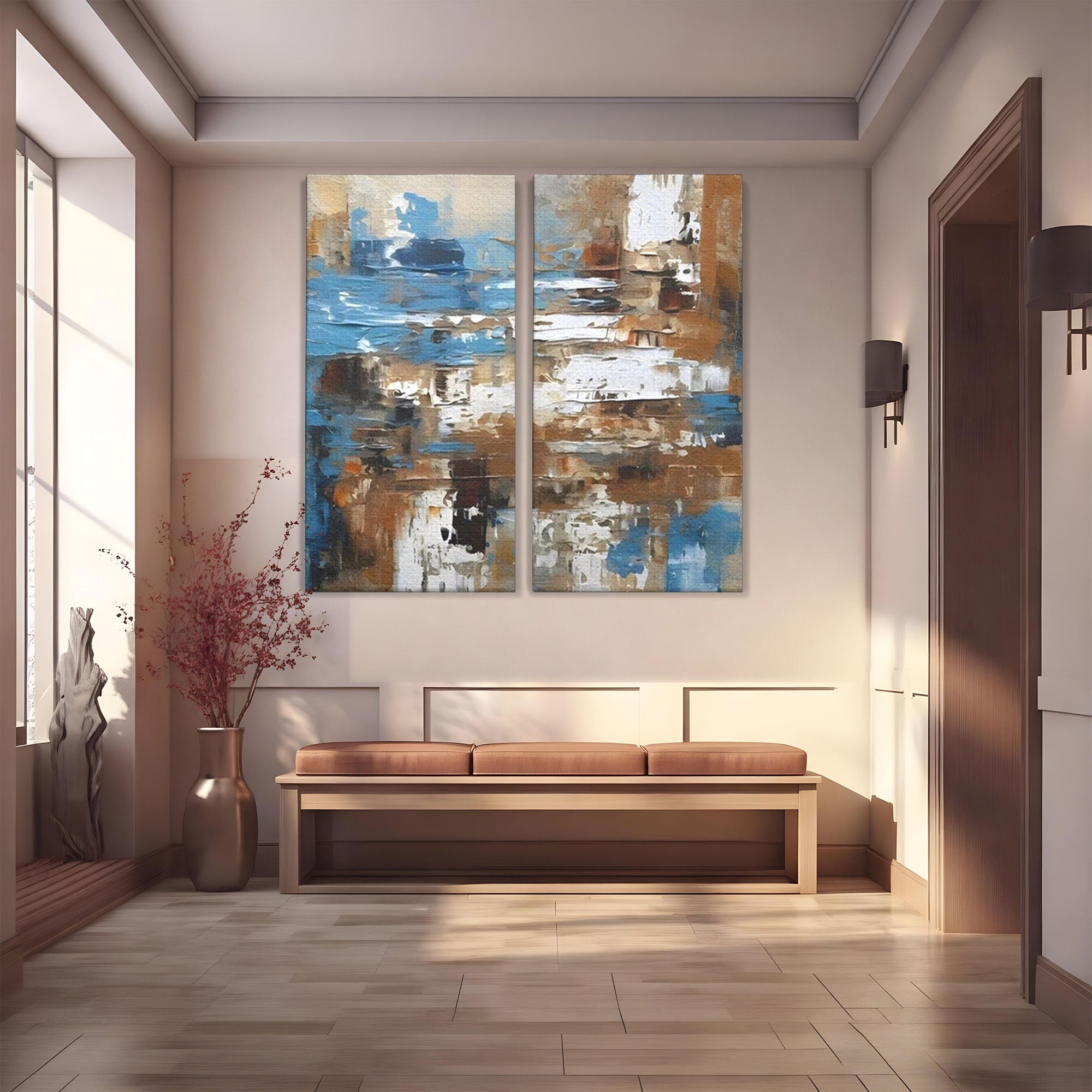 Set 2 Tablouri Canvas Premium LuxCanva® A2-1650, Painting Brown, Room, Decorativ, Cromatic, Abstract, Living, Culori Vibrante
