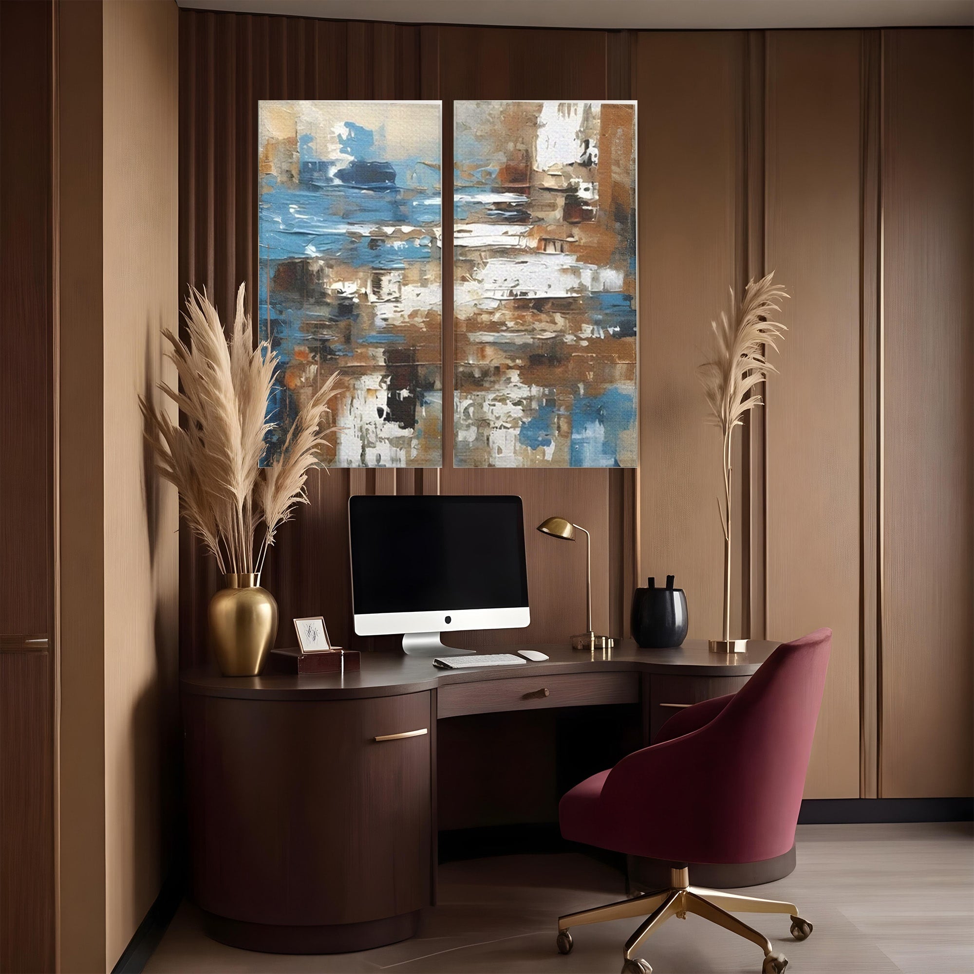 Set 2 Tablouri Canvas Premium LuxCanva® A2-1650, Painting Brown, Room, Decorativ, Cromatic, Abstract, Living, Culori Vibrante