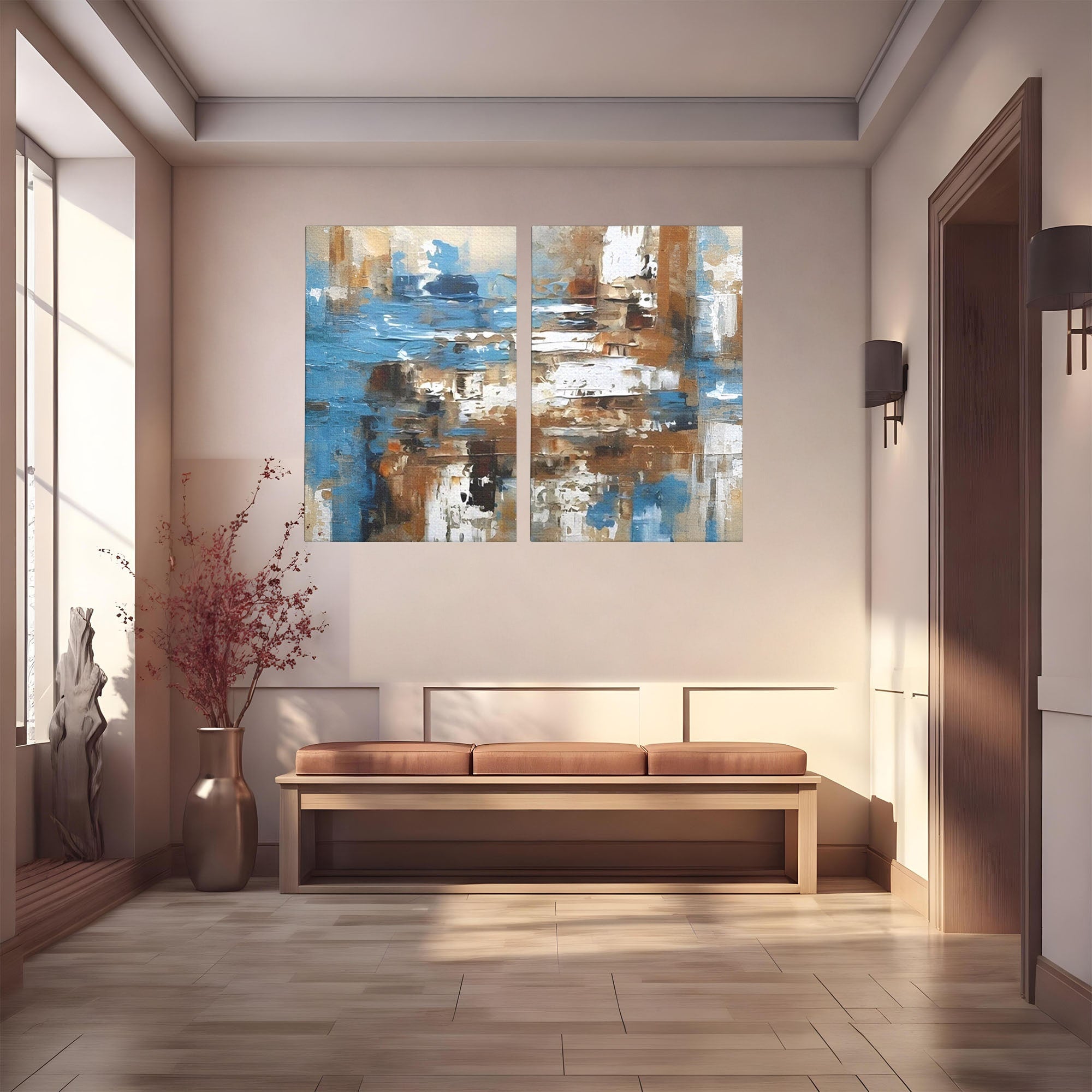 Set 2 Tablouri Canvas Premium LuxCanva® A2-1650, Painting Brown, Room, Decorativ, Cromatic, Abstract, Living, Culori Vibrante