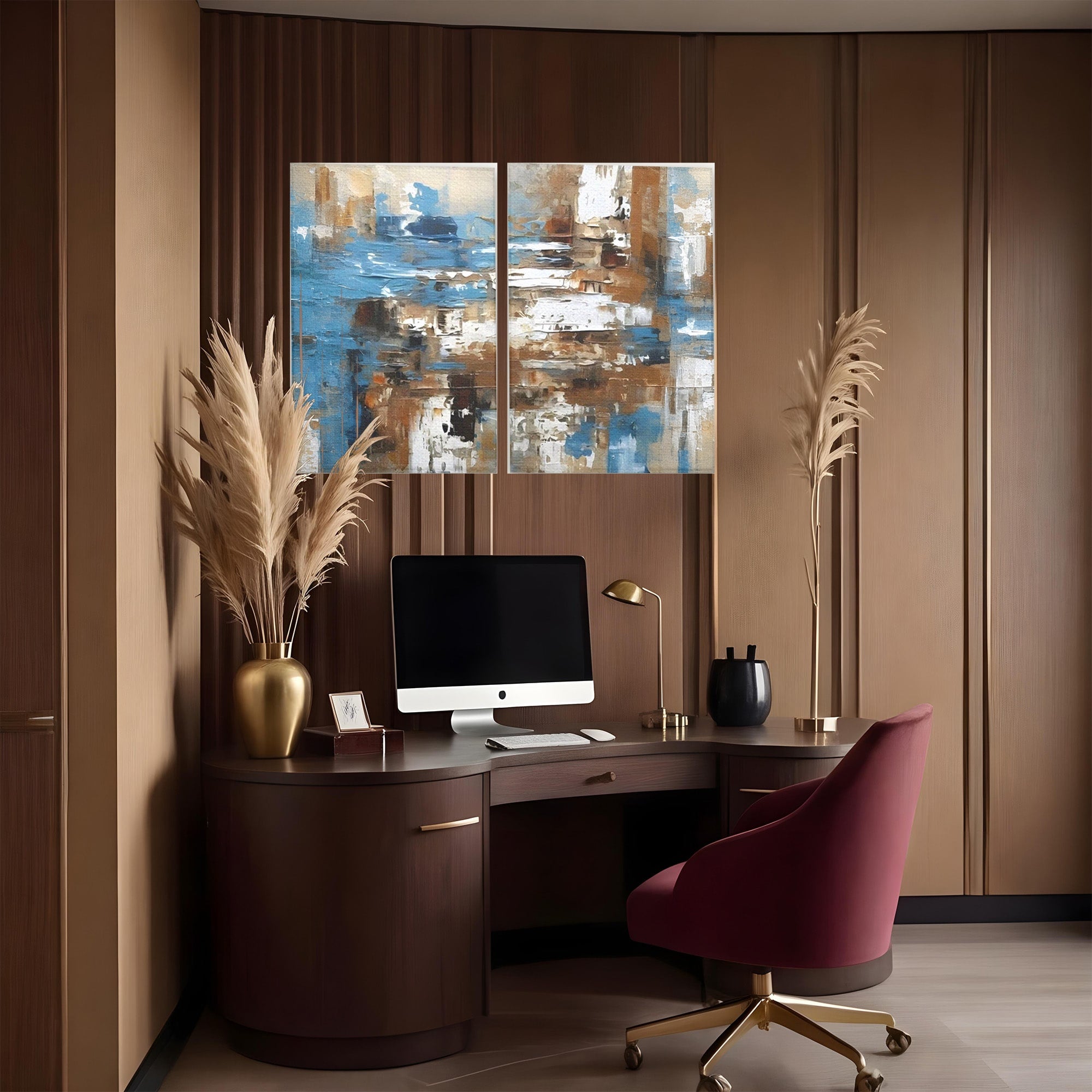 Set 2 Tablouri Canvas Premium LuxCanva® A2-1650, Painting Brown, Room, Decorativ, Cromatic, Abstract, Living, Culori Vibrante