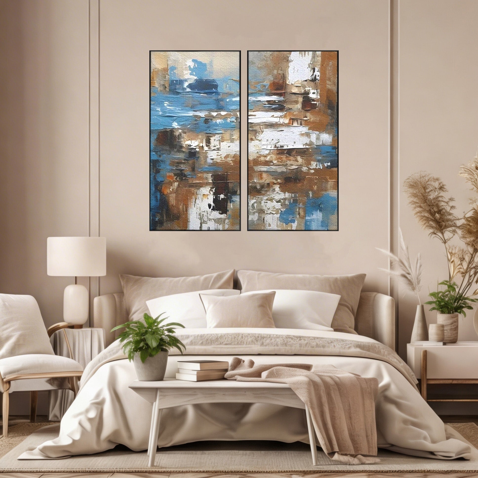Set 2 Tablouri Canvas Premium LuxCanva® A2-1650, Painting Brown, Room, Decorativ, Cromatic, Abstract, Living, Culori Vibrante