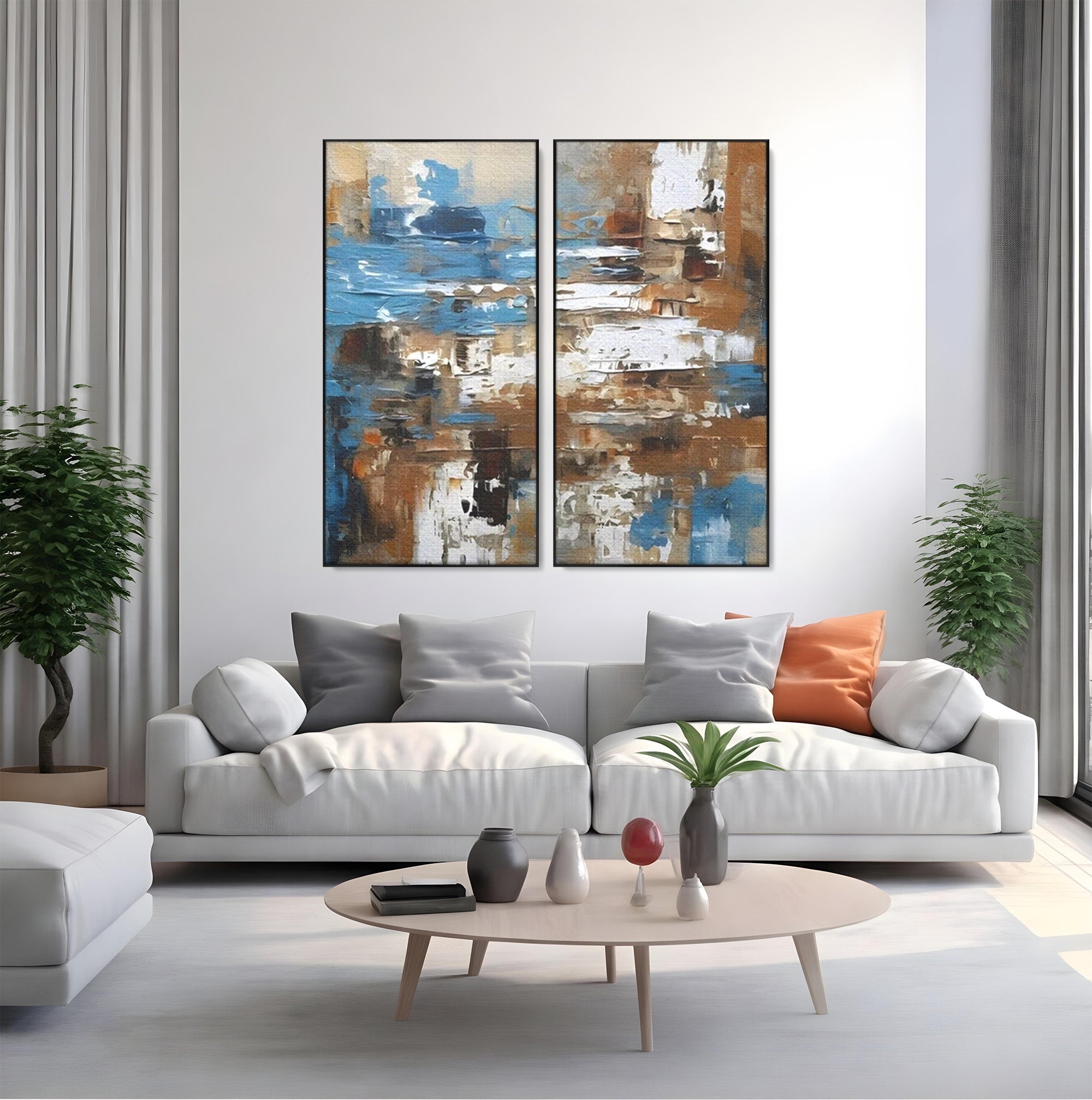Set 2 Tablouri Canvas Premium LuxCanva® A2-1650, Painting Brown, Room, Decorativ, Cromatic, Abstract, Living, Culori Vibrante