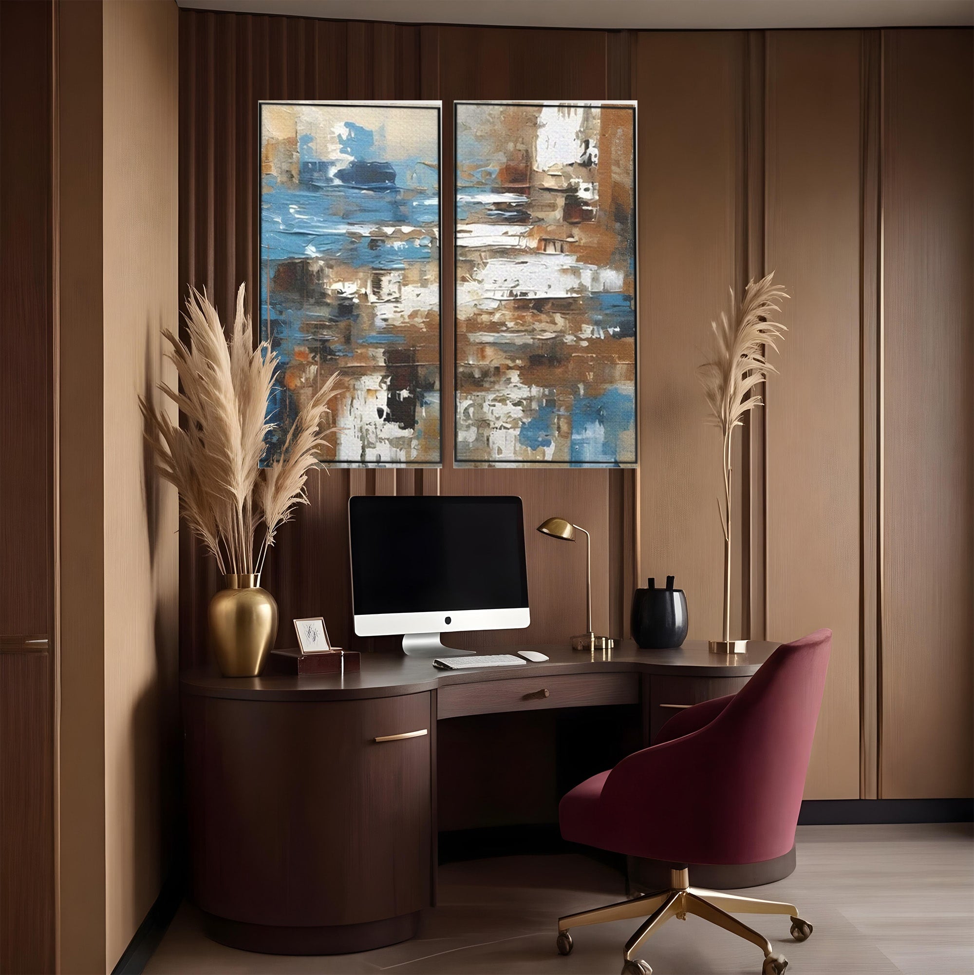 Set 2 Tablouri Canvas Premium LuxCanva® A2-1650, Painting Brown, Room, Decorativ, Cromatic, Abstract, Living, Culori Vibrante