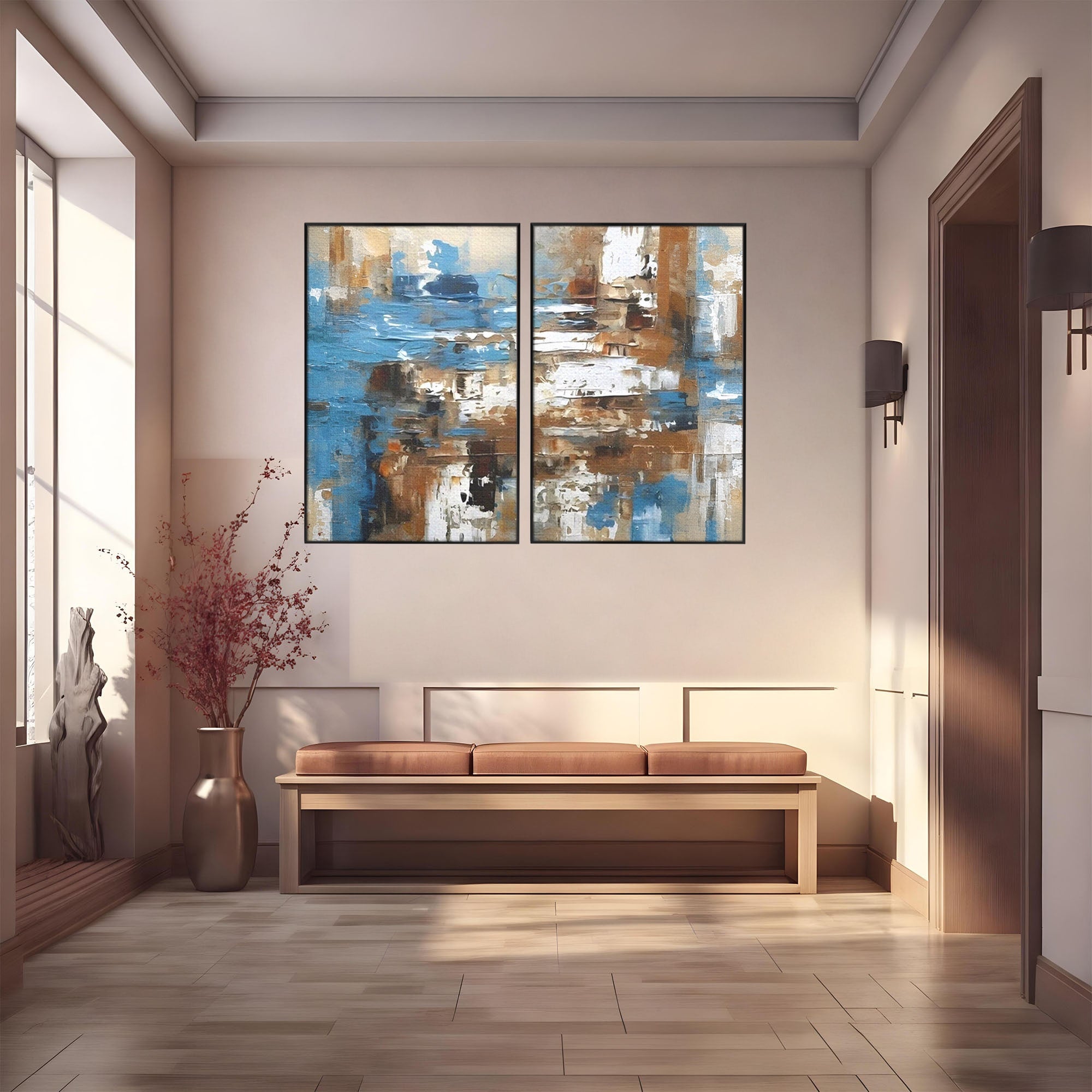 Set 2 Tablouri Canvas Premium LuxCanva® A2-1650, Painting Brown, Room, Decorativ, Cromatic, Abstract, Living, Culori Vibrante