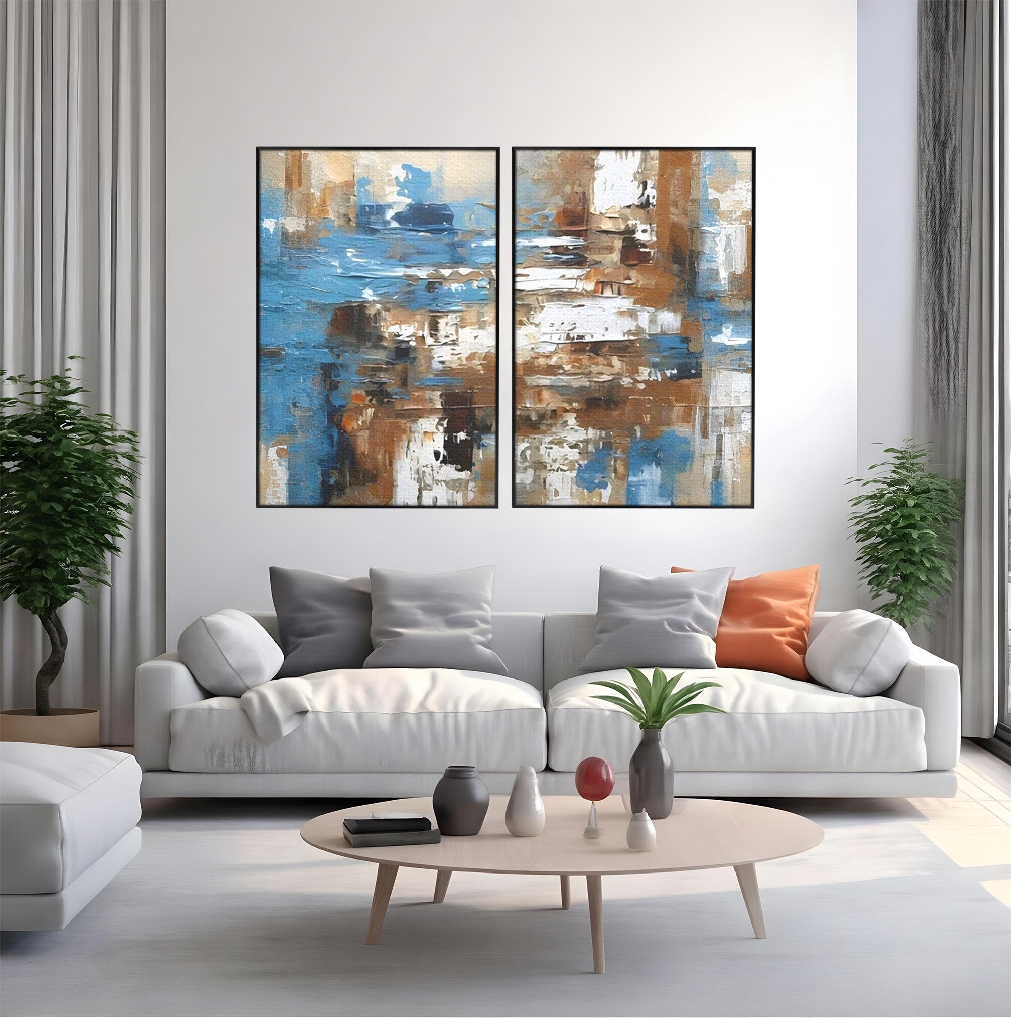 Set 2 Tablouri Canvas Premium LuxCanva® A2-1650, Painting Brown, Room, Decorativ, Cromatic, Abstract, Living, Culori Vibrante