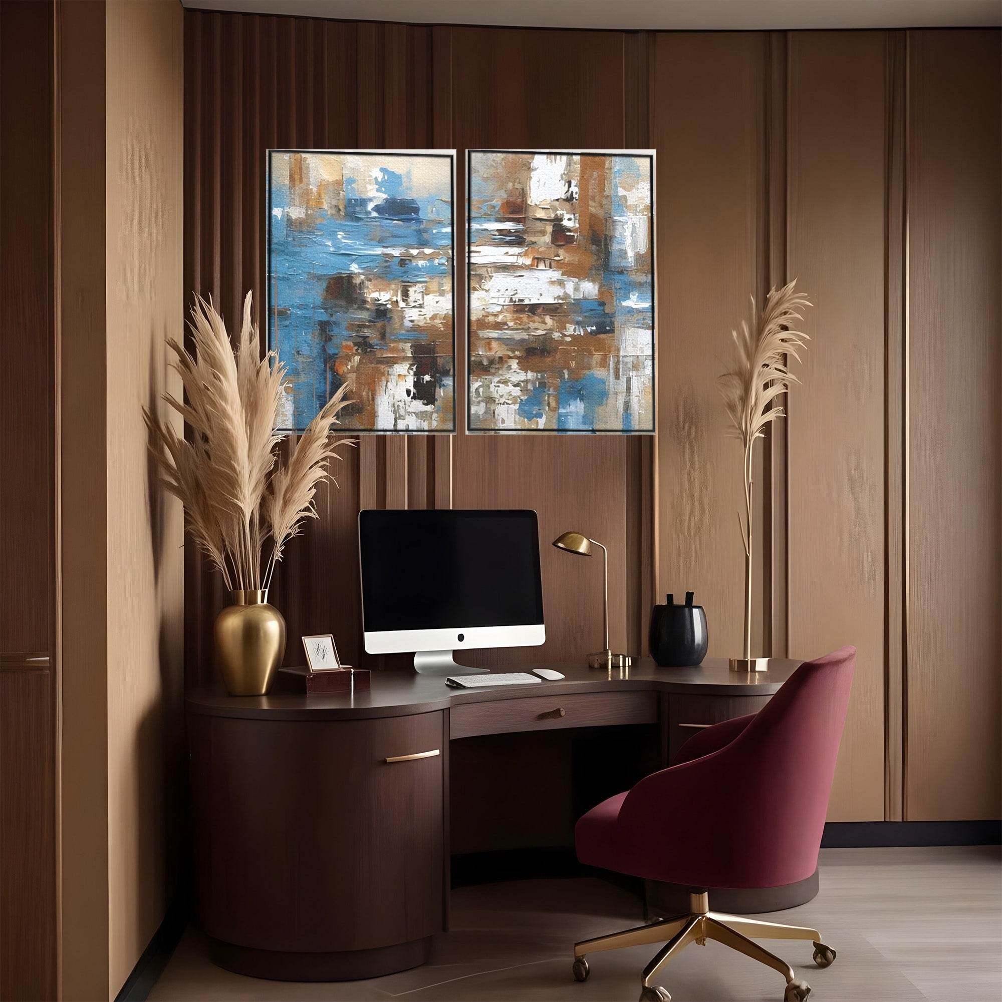 Set 2 Tablouri Canvas Premium LuxCanva® A2-1650, Painting Brown, Room, Decorativ, Cromatic, Abstract, Living, Culori Vibrante