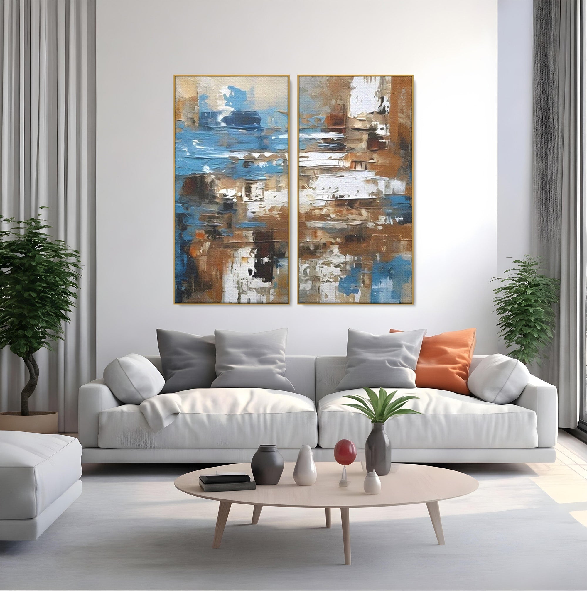 Set 2 Tablouri Canvas Premium LuxCanva® A2-1650, Painting Brown, Room, Decorativ, Cromatic, Abstract, Living, Culori Vibrante