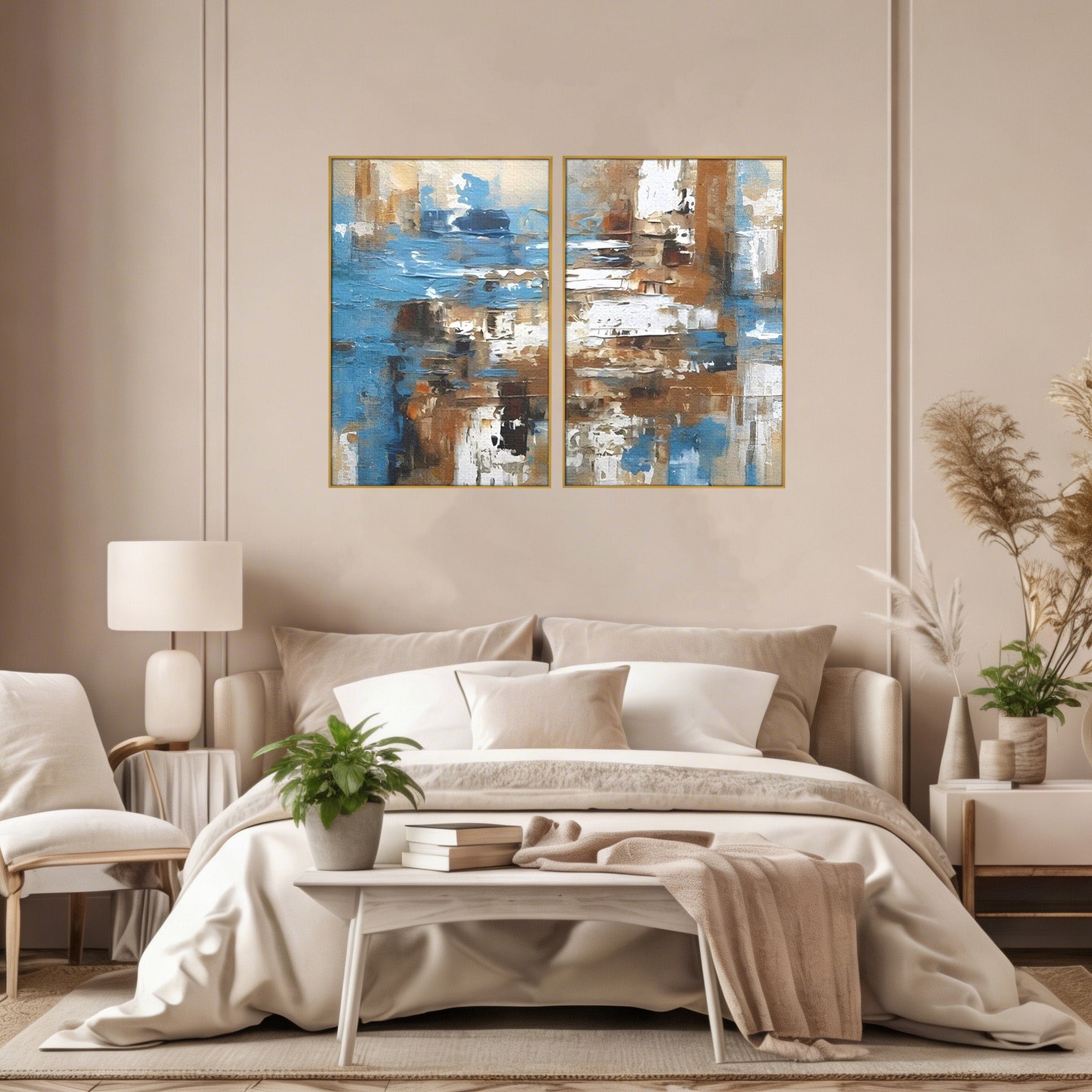 Set 2 Tablouri Canvas Premium LuxCanva® A2-1650, Painting Brown, Room, Decorativ, Cromatic, Abstract, Living, Culori Vibrante