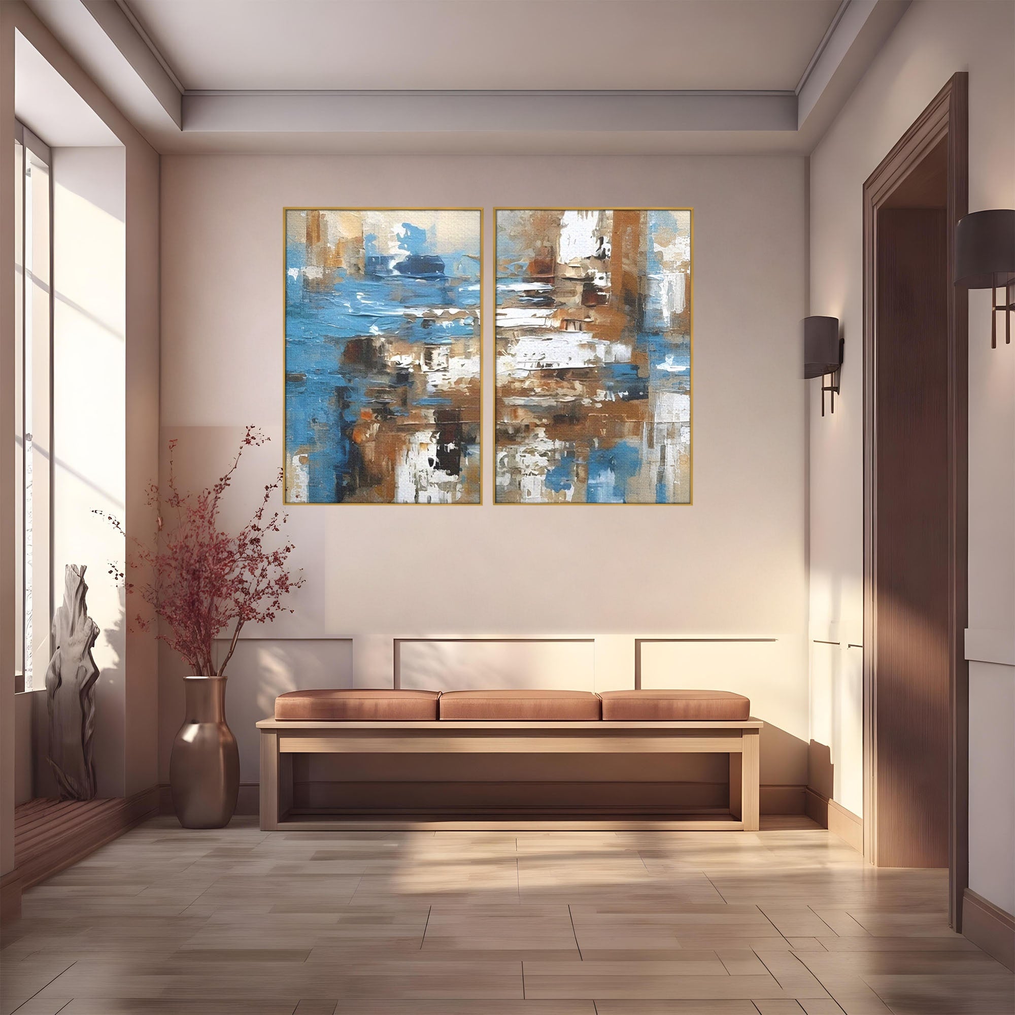 Set 2 Tablouri Canvas Premium LuxCanva® A2-1650, Painting Brown, Room, Decorativ, Cromatic, Abstract, Living, Culori Vibrante