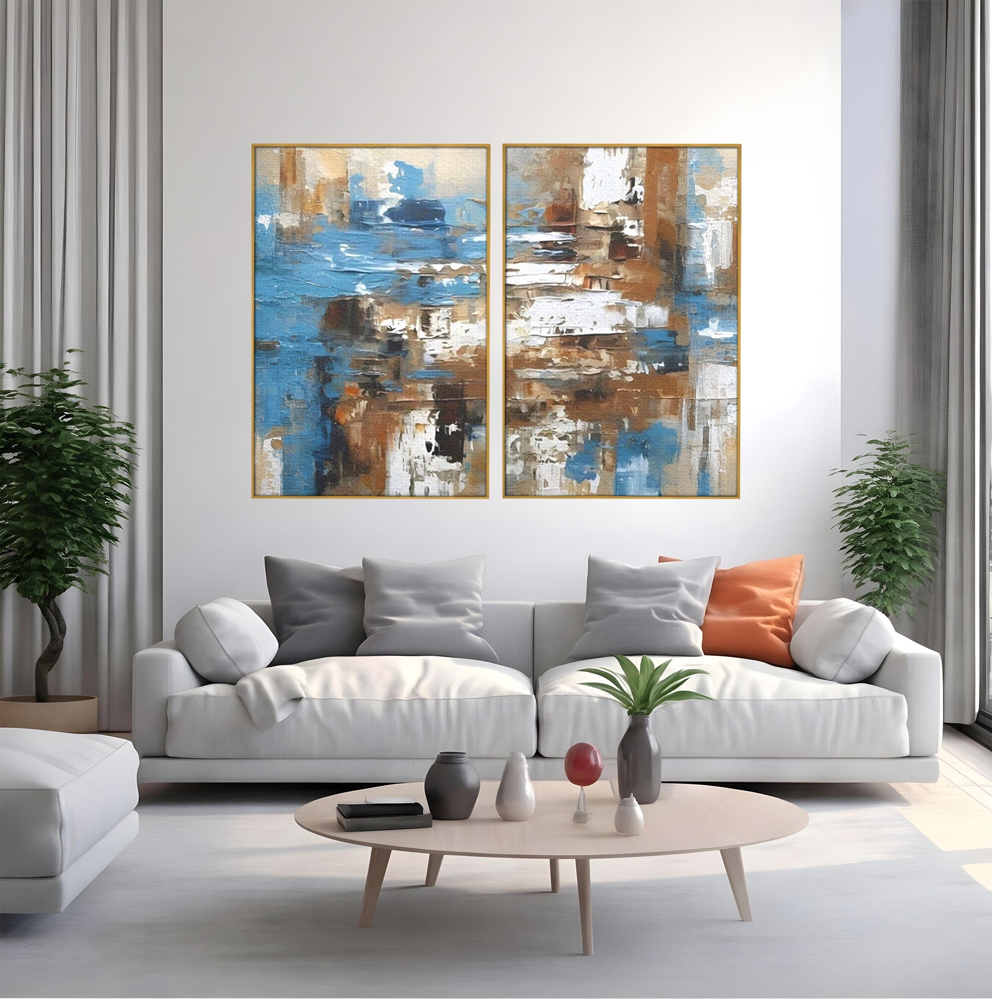Set 2 Tablouri Canvas Premium LuxCanva® A2-1650, Painting Brown, Room, Decorativ, Cromatic, Abstract, Living, Culori Vibrante