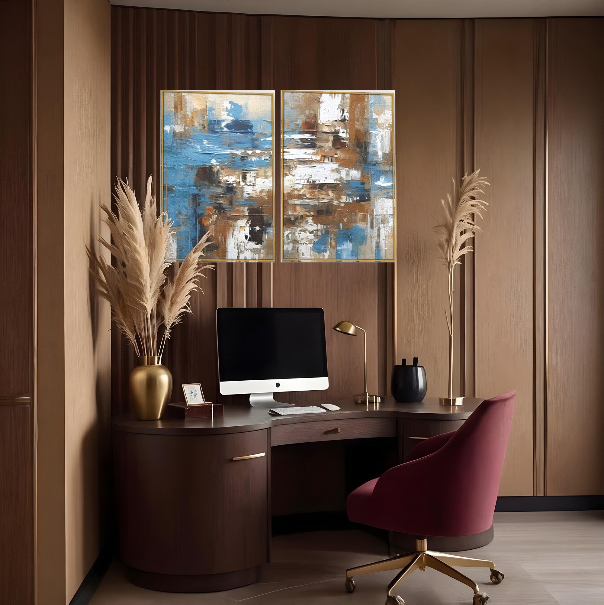 Set 2 Tablouri Canvas Premium LuxCanva® A2-1650, Painting Brown, Room, Decorativ, Cromatic, Abstract, Living, Culori Vibrante