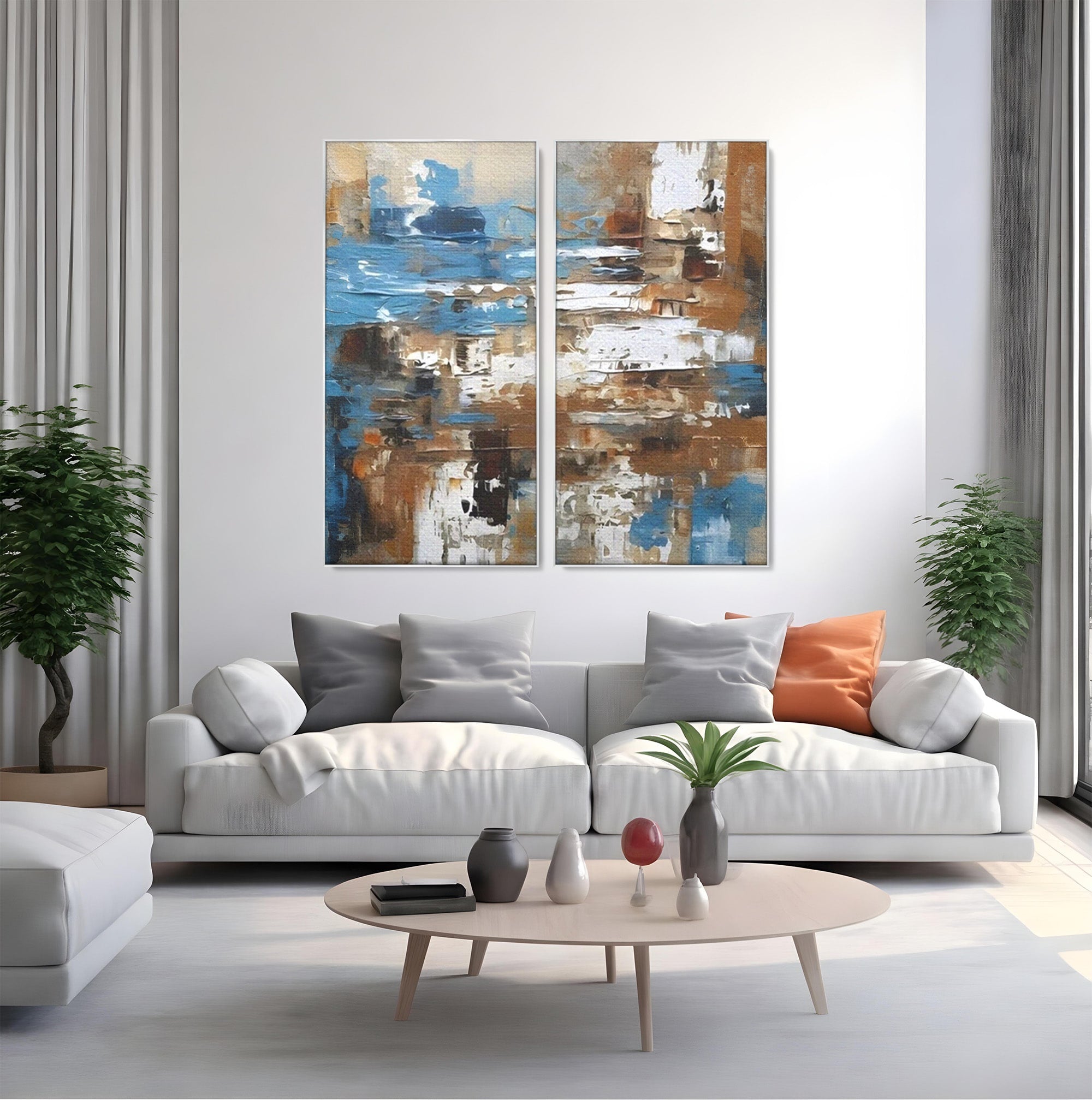 Set 2 Tablouri Canvas Premium LuxCanva® A2-1650, Painting Brown, Room, Decorativ, Cromatic, Abstract, Living, Culori Vibrante