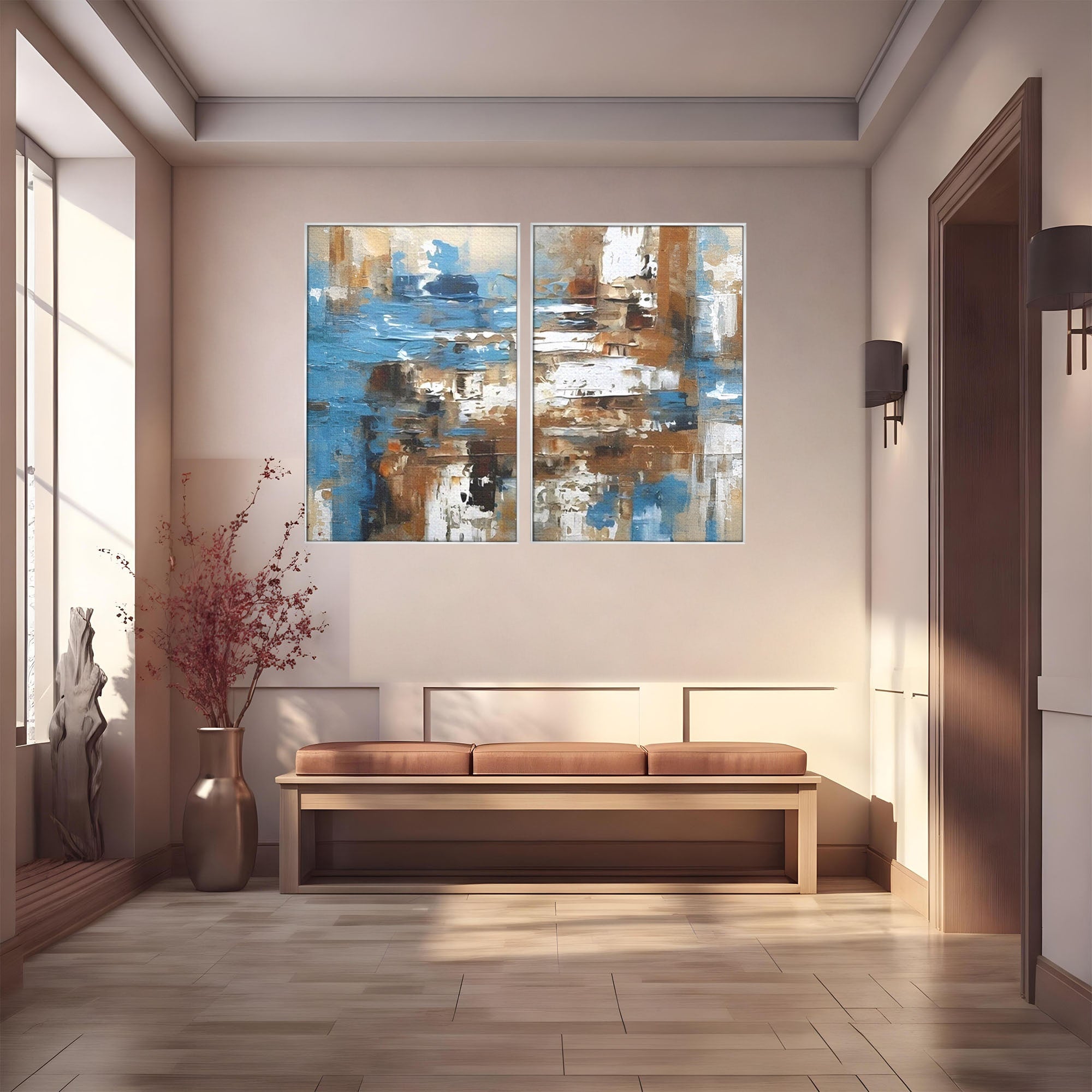 Set 2 Tablouri Canvas Premium LuxCanva® A2-1650, Painting Brown, Room, Decorativ, Cromatic, Abstract, Living, Culori Vibrante
