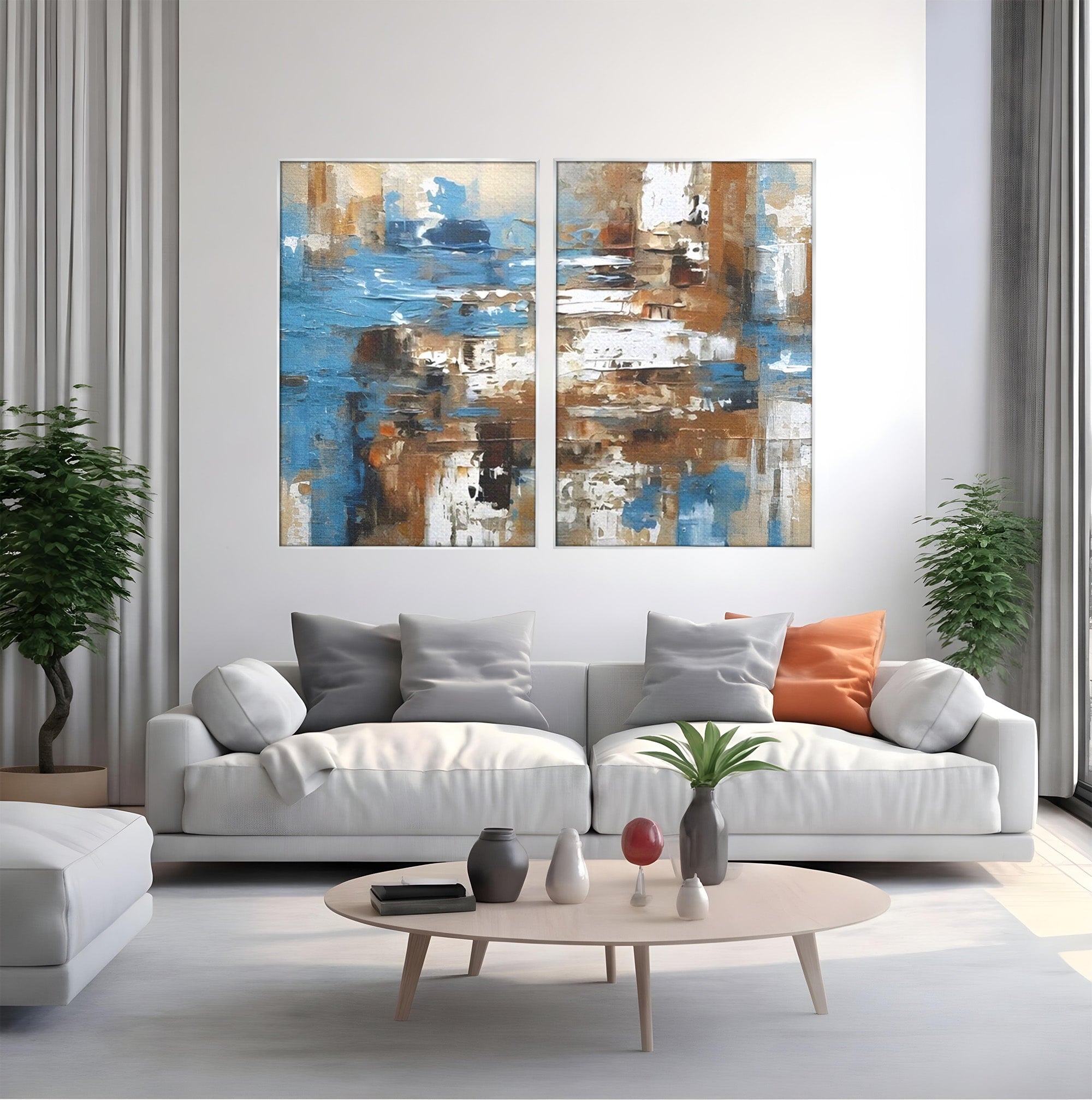 Set 2 Tablouri Canvas Premium LuxCanva® A2-1650, Painting Brown, Room, Decorativ, Cromatic, Abstract, Living, Culori Vibrante