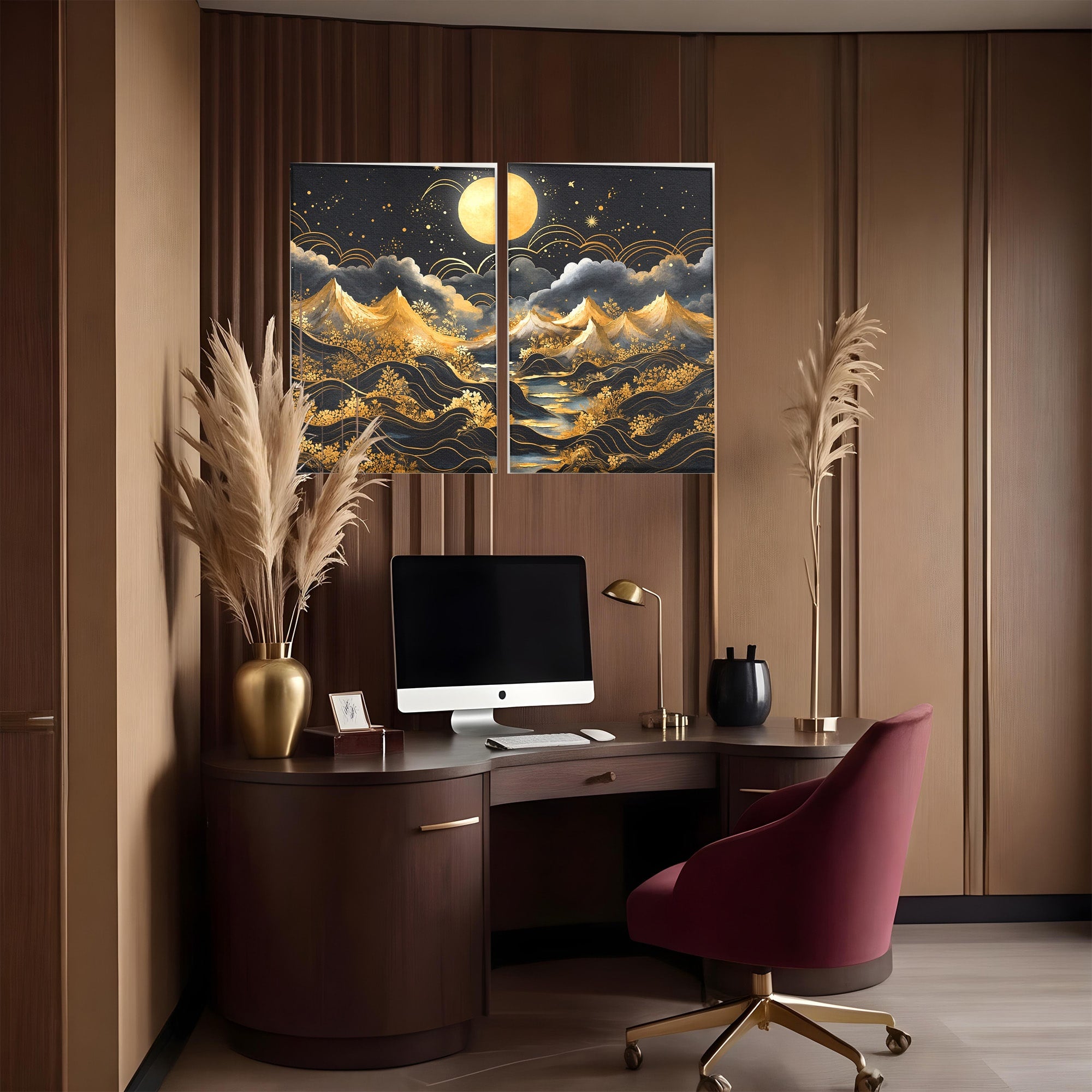 Set 2 Tablouri Canvas Premium LuxCanva® A2-1736, Luna Deasupra Muntilor, Luna, Munti, Peisaj, Noapte, Dormitor, Culori Vibrante