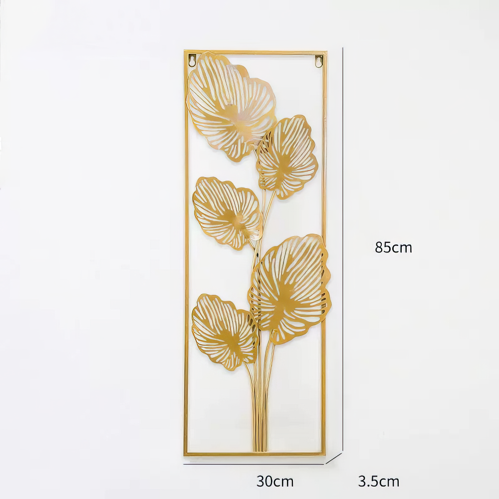 Set 2 Decoratiuni Metalice de Perete LuxCanva® Eden Leaf Frame A2002, din Metal, Verticale, Auriu, Dimensiune Mare 31 × 85 x 3.5 cm
