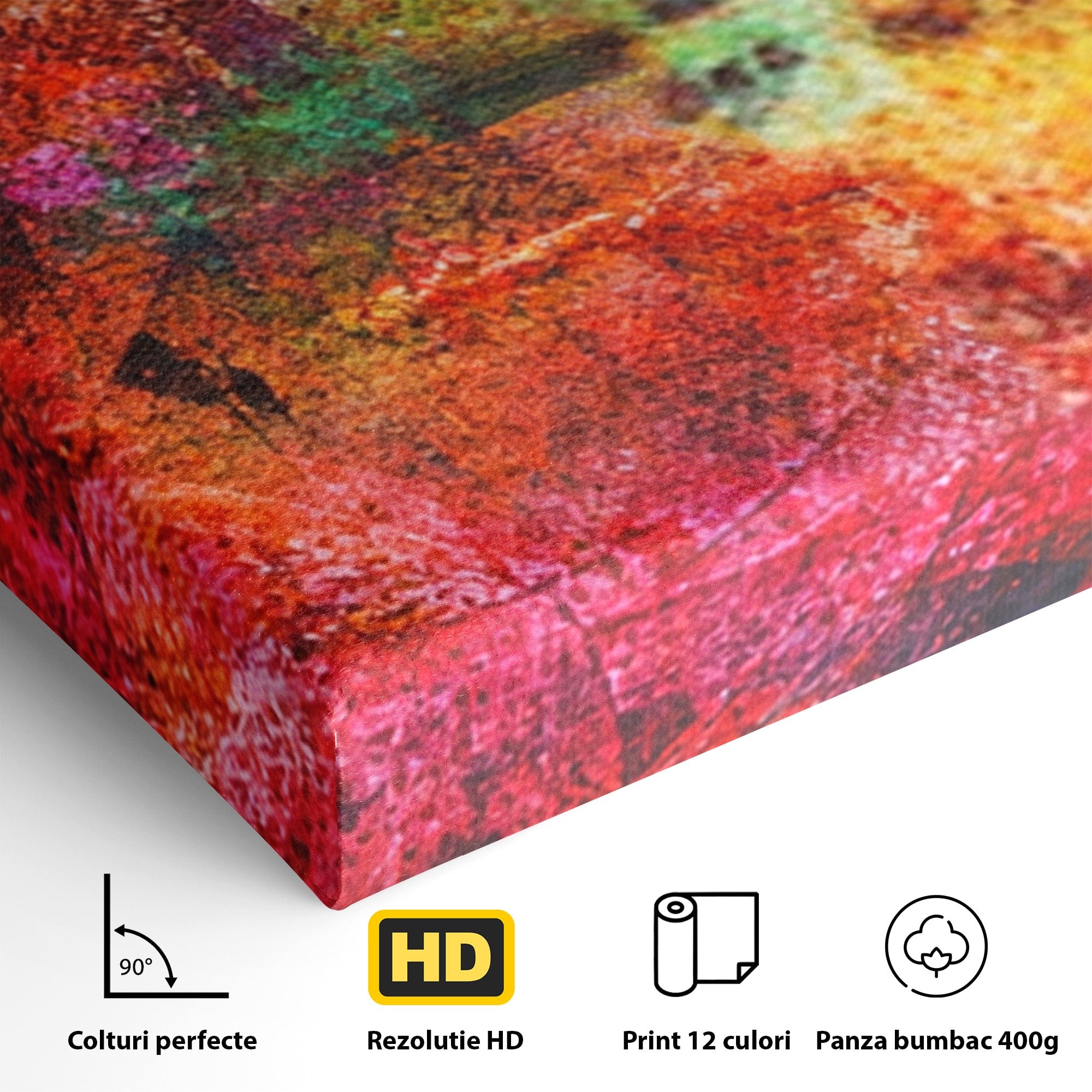 Set 3 Tablouri Canvas Premium LuxCanva® A3-1085, Colorful Red, Abstract, Red, Multicolor, Culori Vibrante