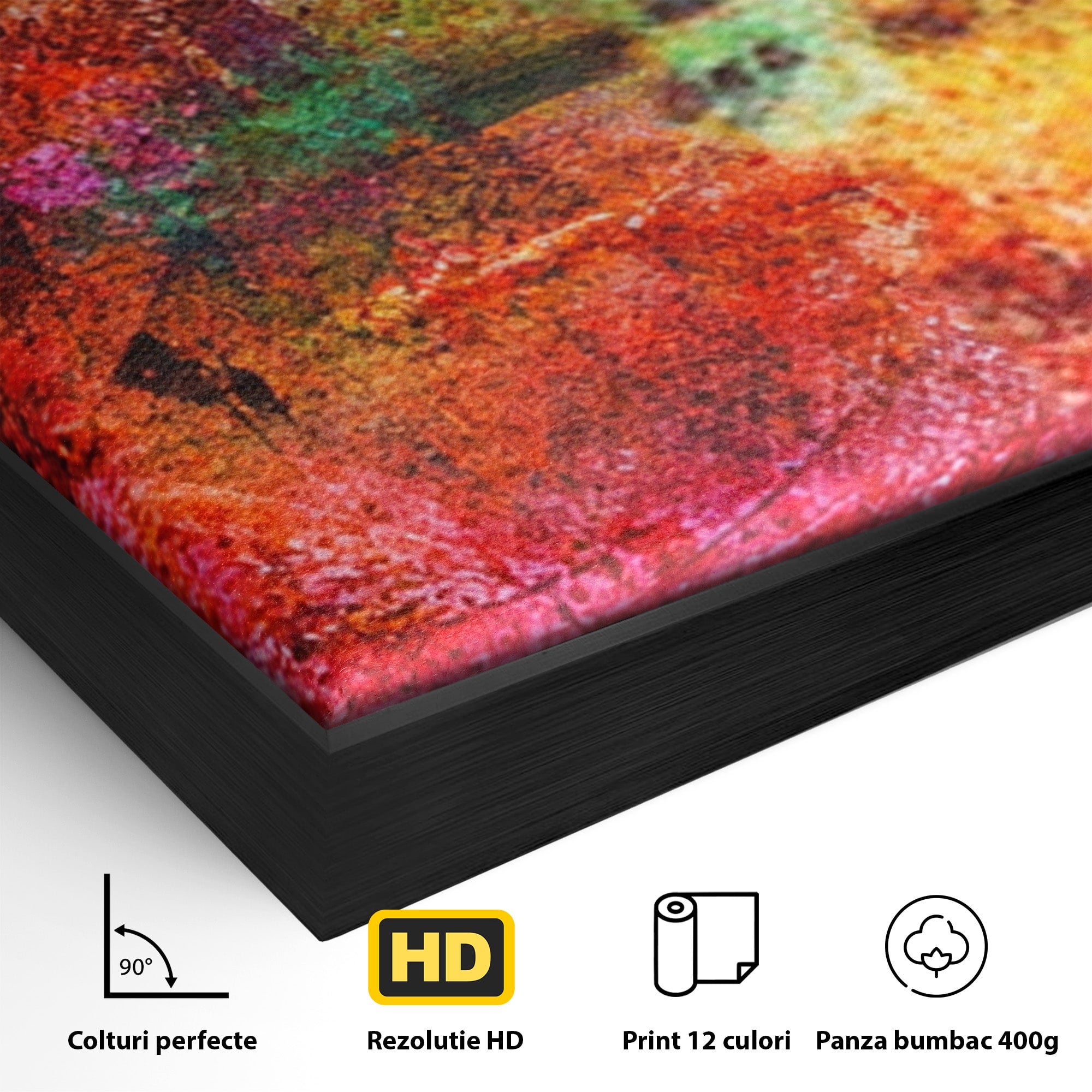 Set 3 Tablouri Canvas Premium LuxCanva® A3-1085, Colorful Red, Abstract, Red, Multicolor, Culori Vibrante
