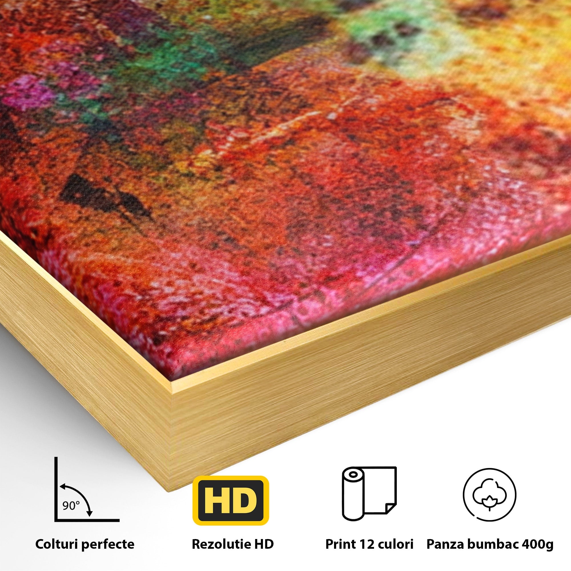 Set 3 Tablouri Canvas Premium LuxCanva® A3-1085, Colorful Red, Abstract, Red, Multicolor, Culori Vibrante