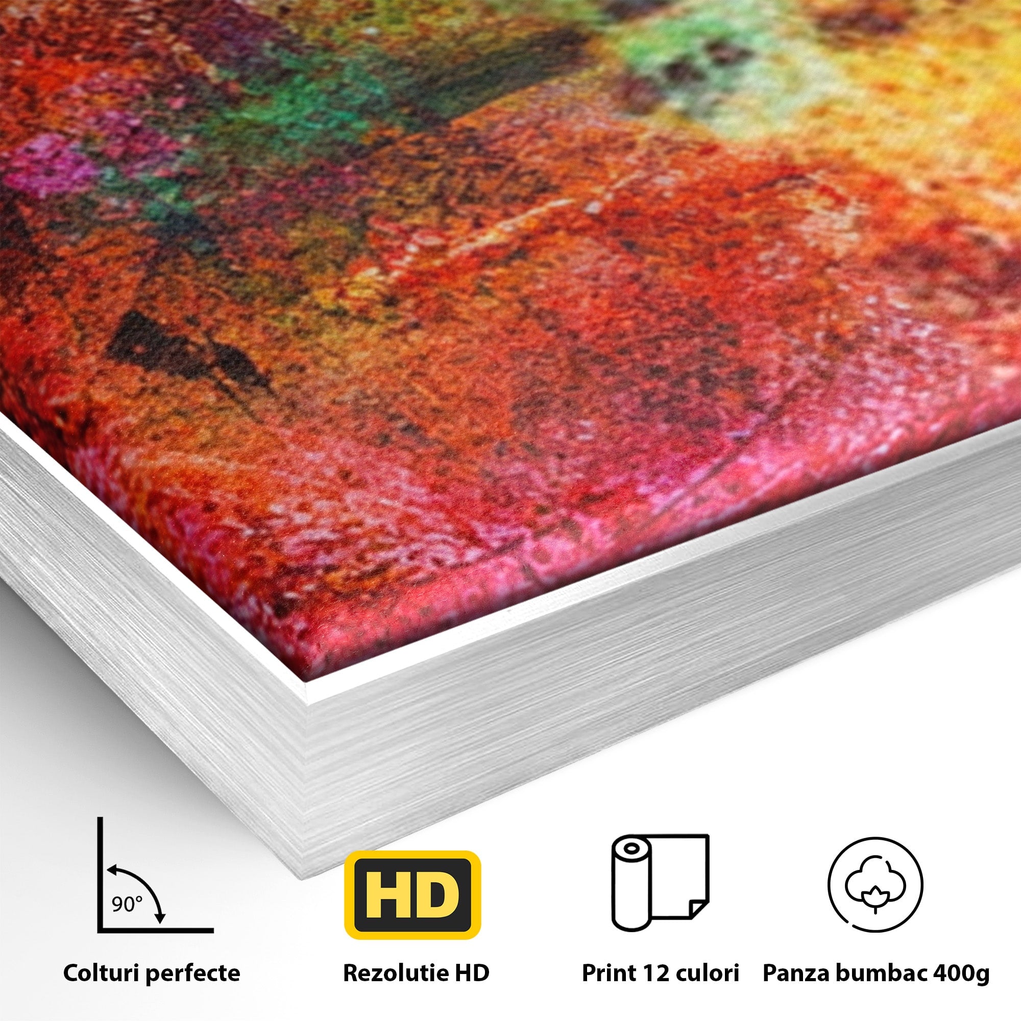 Set 3 Tablouri Canvas Premium LuxCanva® A3-1085, Colorful Red, Abstract, Red, Multicolor, Culori Vibrante