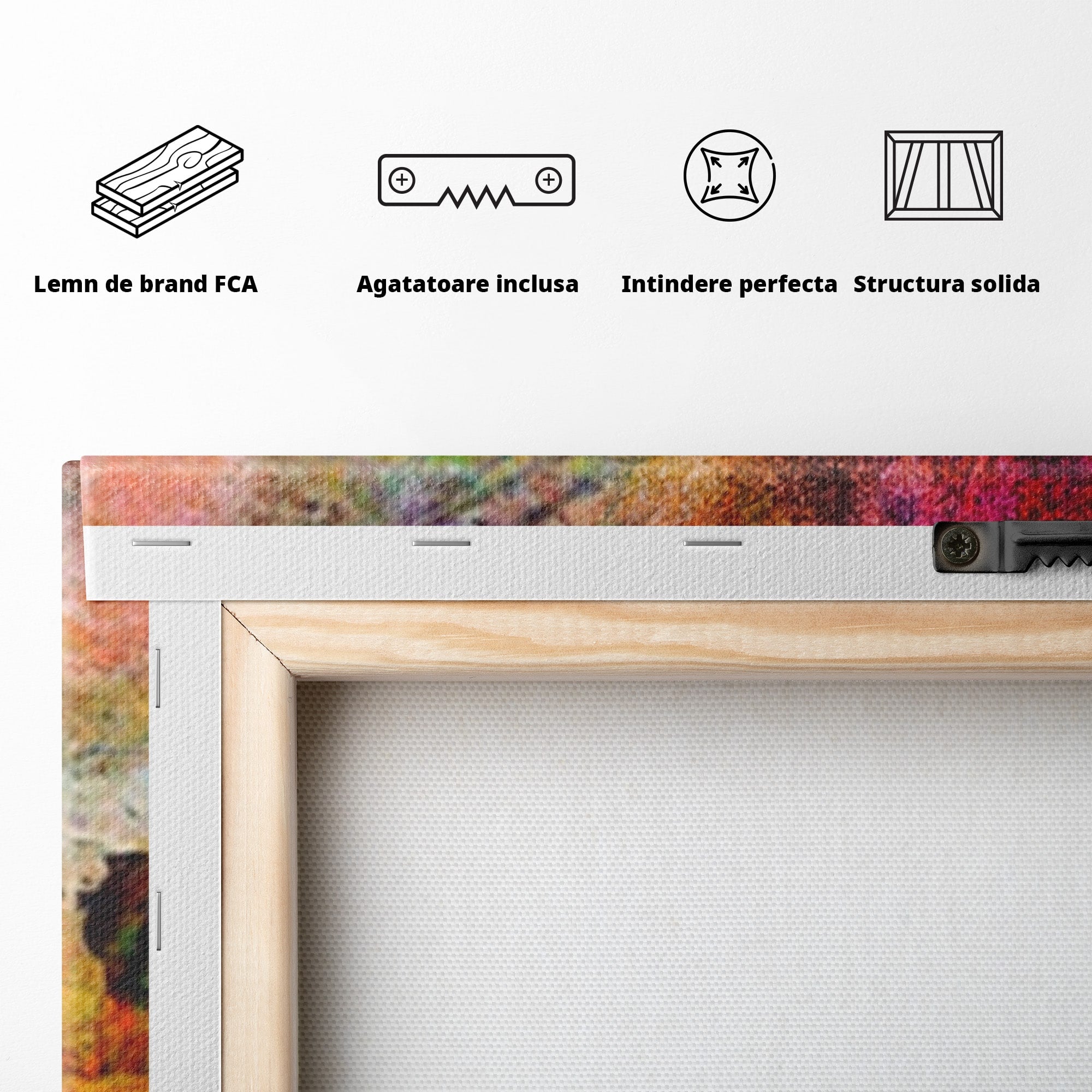 Set 3 Tablouri Canvas Premium LuxCanva® A3-1085, Colorful Red, Abstract, Red, Multicolor, Culori Vibrante
