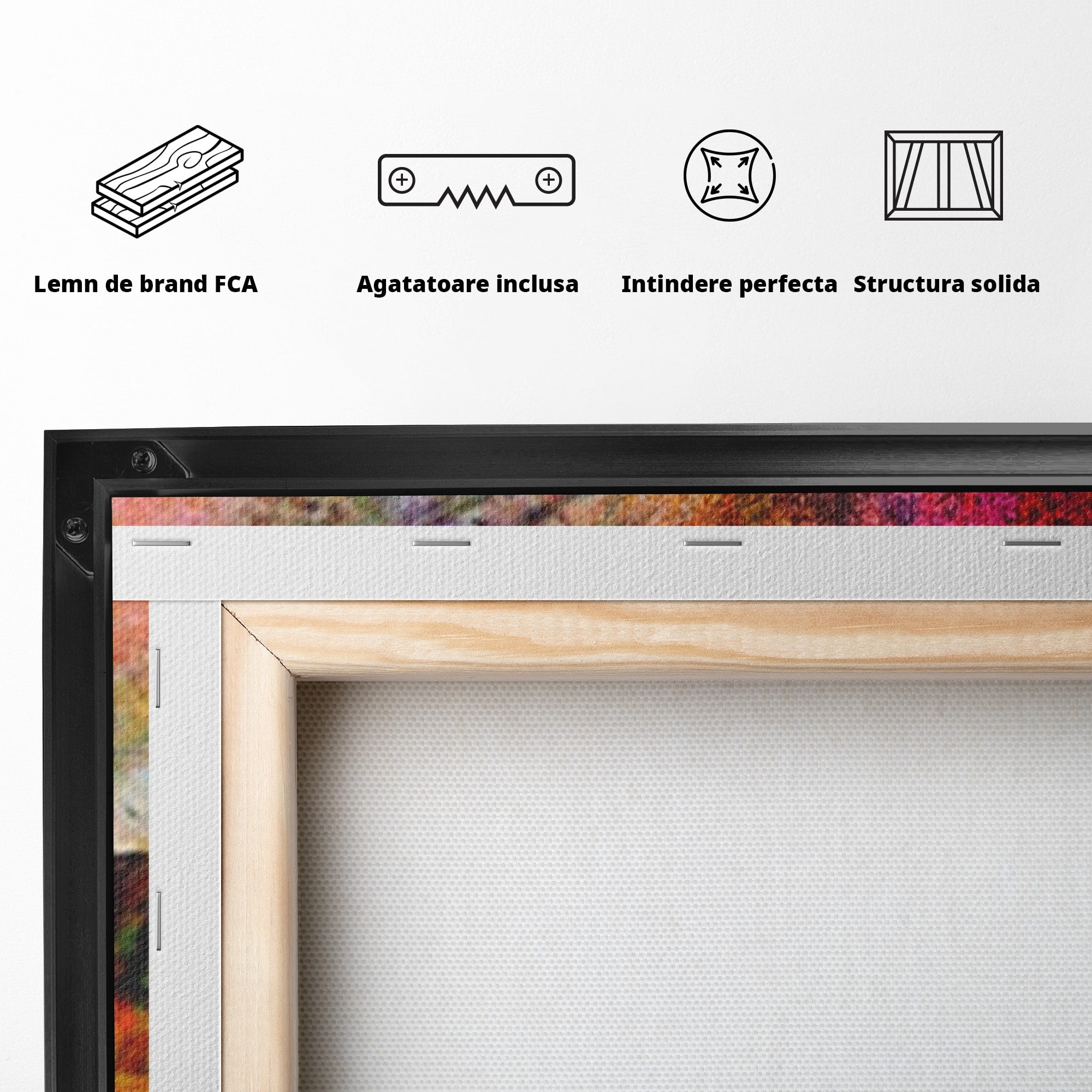 Set 3 Tablouri Canvas Premium LuxCanva® A3-1085, Colorful Red, Abstract, Red, Multicolor, Culori Vibrante