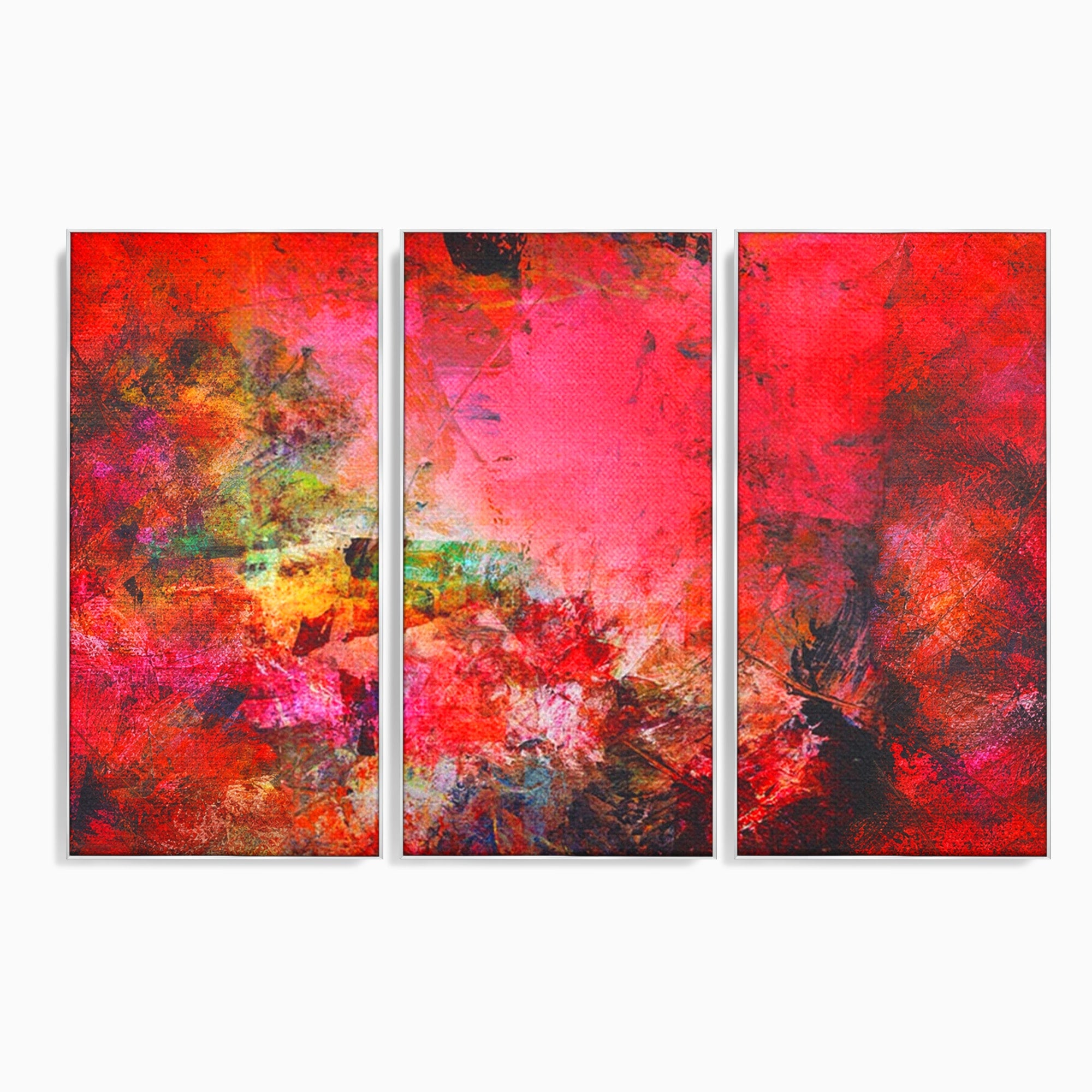 Set 3 Tablouri Canvas Premium LuxCanva® A3-1085, Colorful Red, Abstract, Red, Multicolor, Culori Vibrante