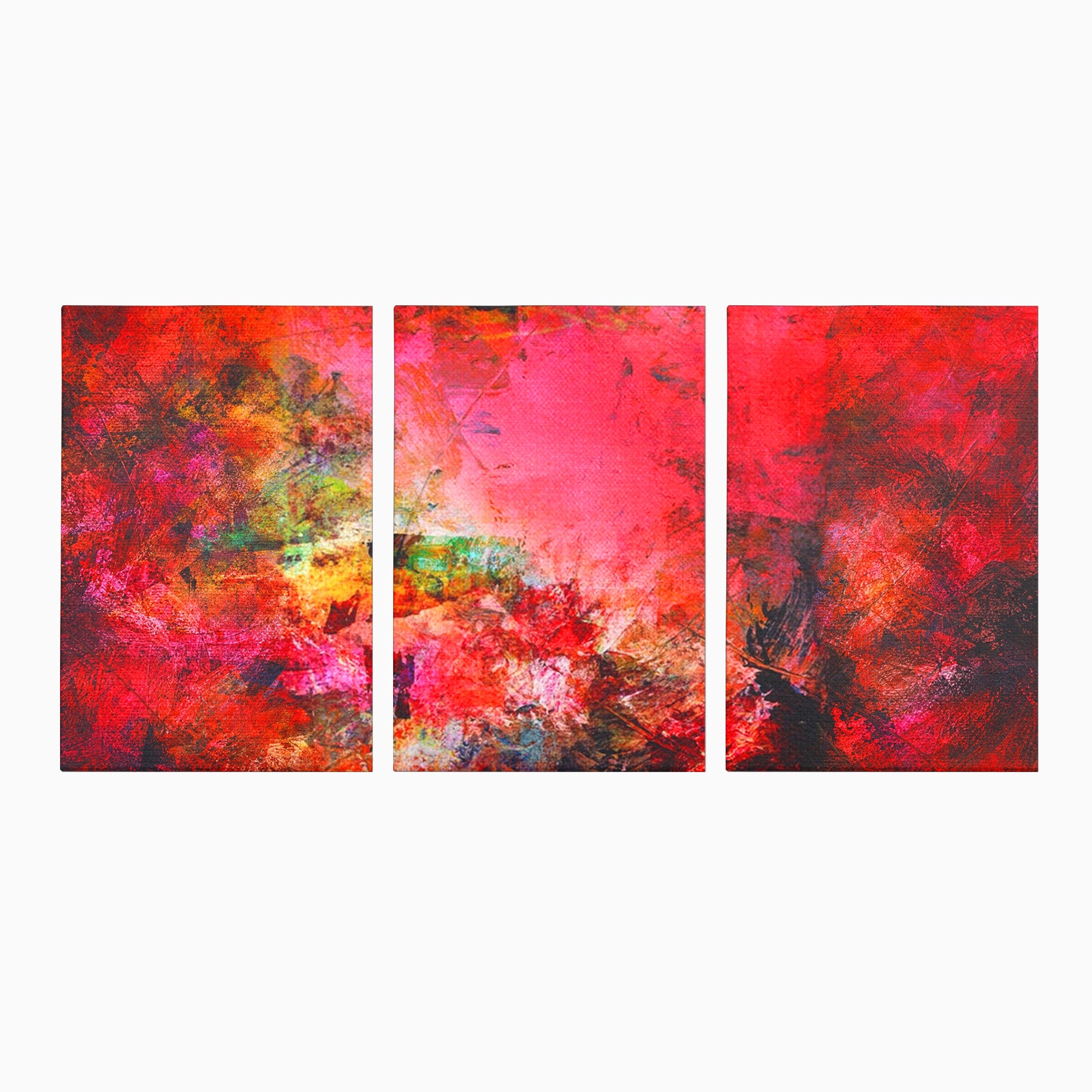 Set 3 Tablouri Canvas Premium LuxCanva® A3-1085, Colorful Red, Abstract, Red, Multicolor, Culori Vibrante