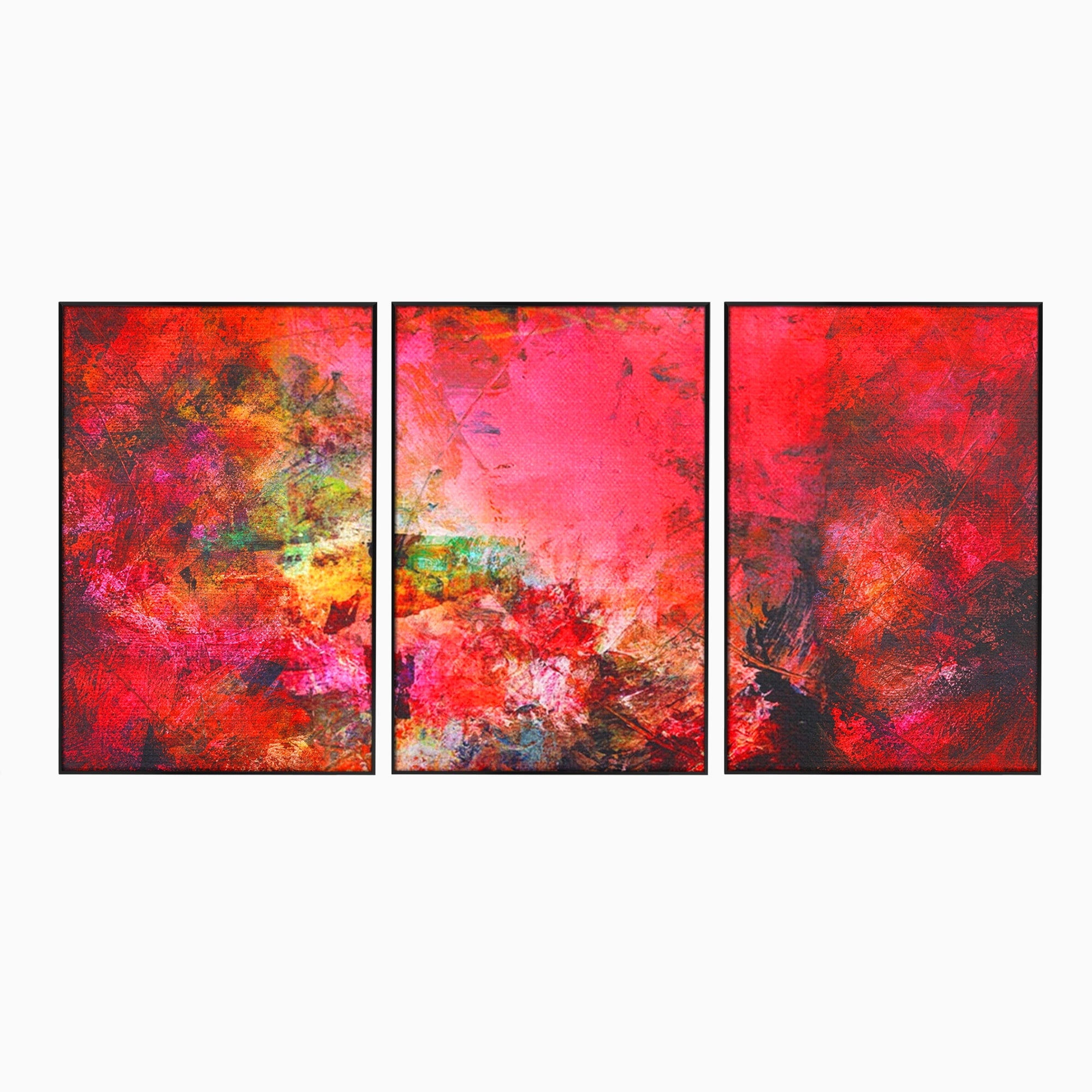 Set 3 Tablouri Canvas Premium LuxCanva® A3-1085, Colorful Red, Abstract, Red, Multicolor, Culori Vibrante