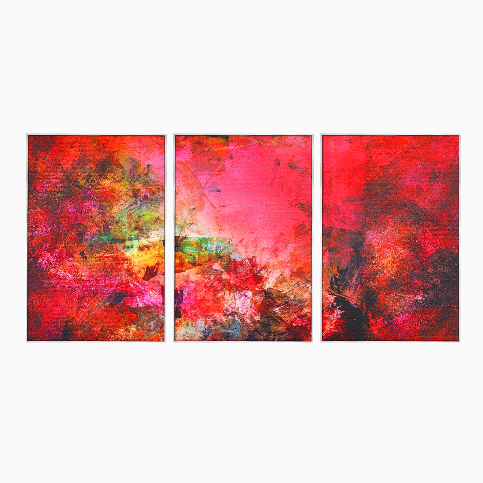 Set 3 Tablouri Canvas Premium LuxCanva® A3-1085, Colorful Red, Abstract, Red, Multicolor, Culori Vibrante