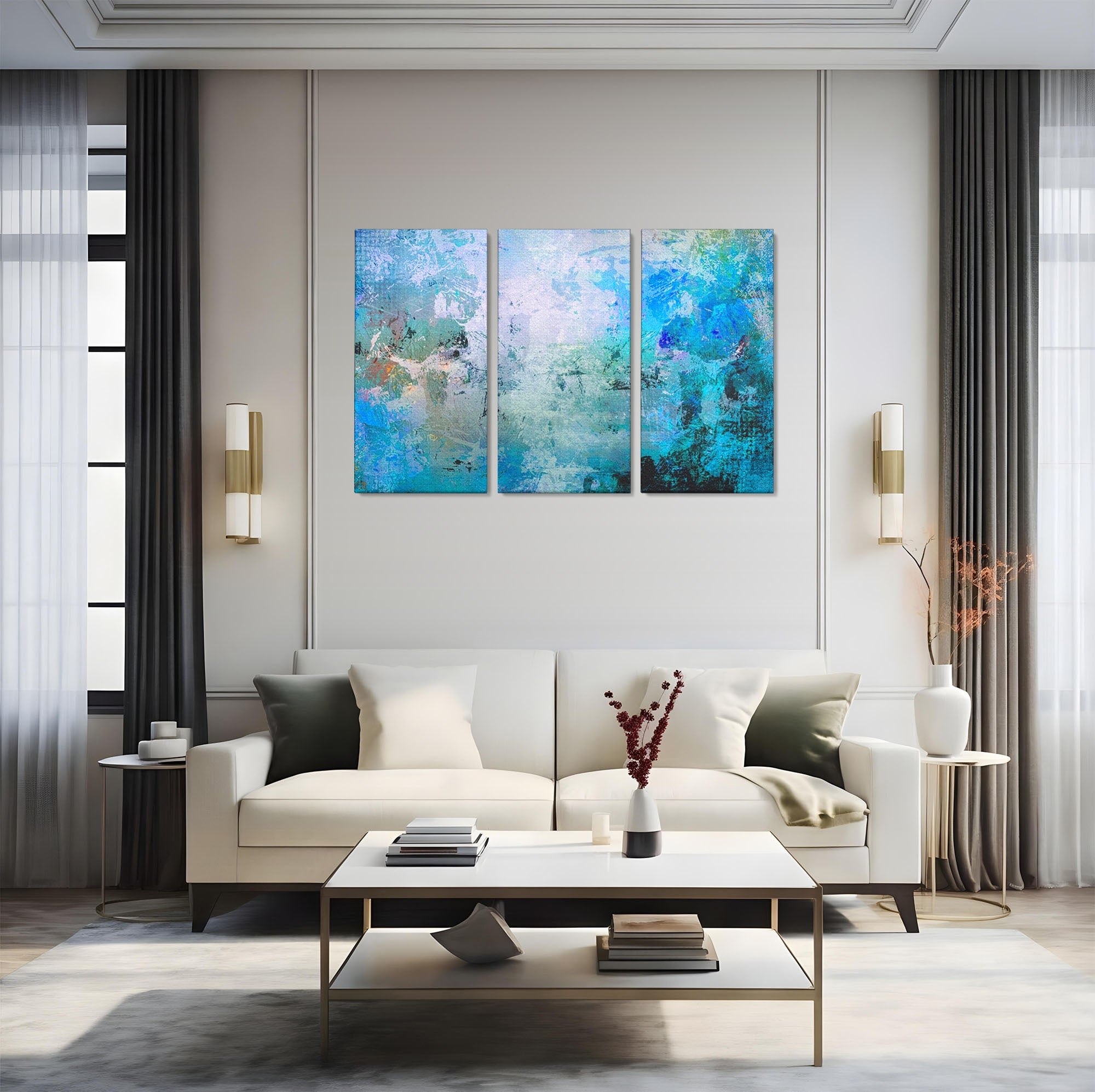 Set 3 Tablouri Canvas Premium LuxCanva® A3-1087, Colorful Blue, Abstract, BabyBlue, Albastru, Multicolor, Culori Vibrante